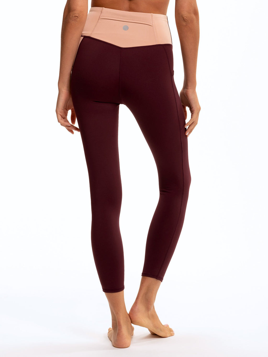 Saskia Colorblock High-Rise Ankle Legging in Burgundy and Blush