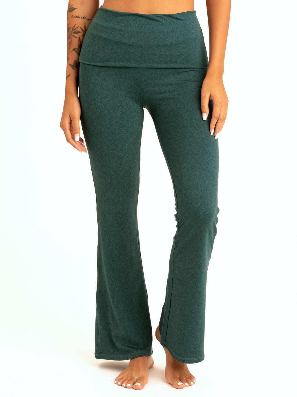 Monica Foldover Studio Pant in Dark Green High-Rise Flare Legging