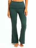 Monica Foldover Studio Pant in Dark Green High-Rise Flare Legging