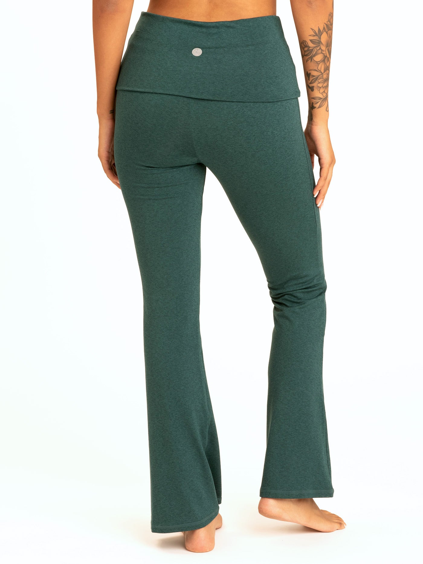 Monica Foldover Studio Pant in Dark Green High-Rise Flare Legging