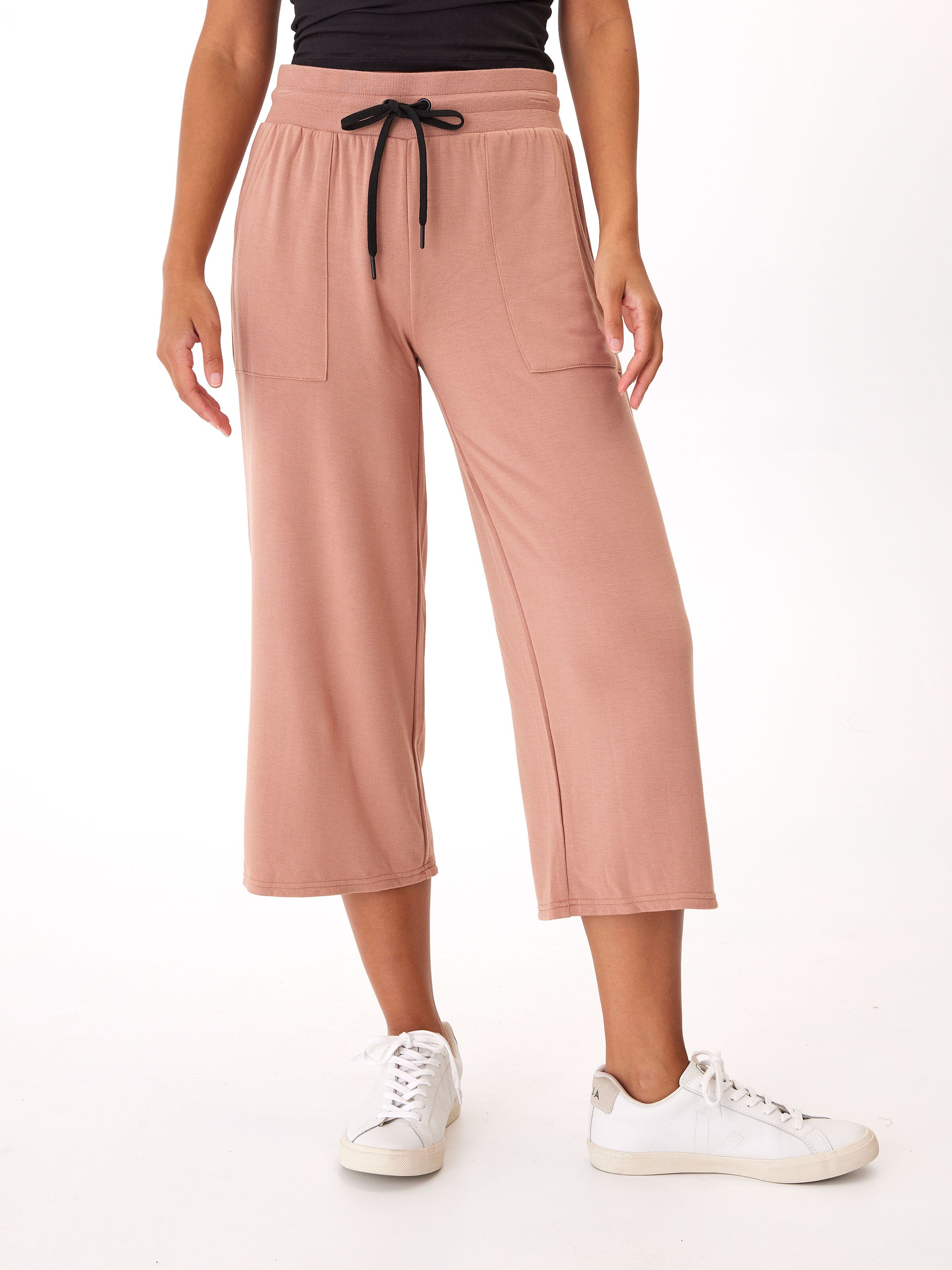 Feather Fleece Wide Leg Crop Pant in Dusty Rose