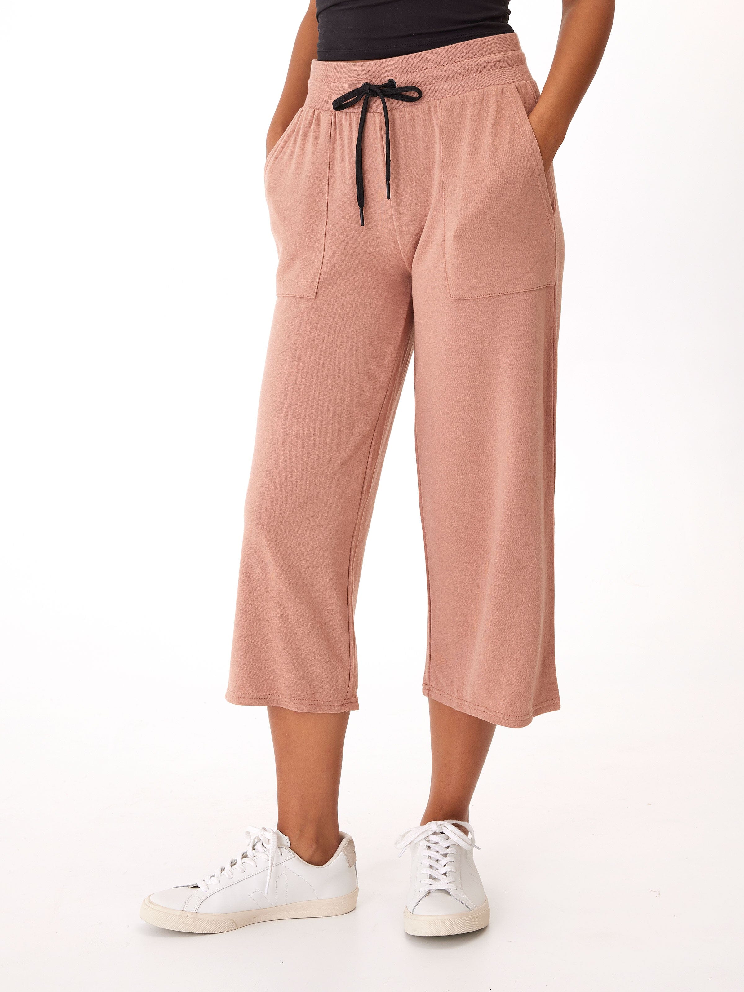Feather Fleece Wide Leg Crop Pant in Dusty Rose
