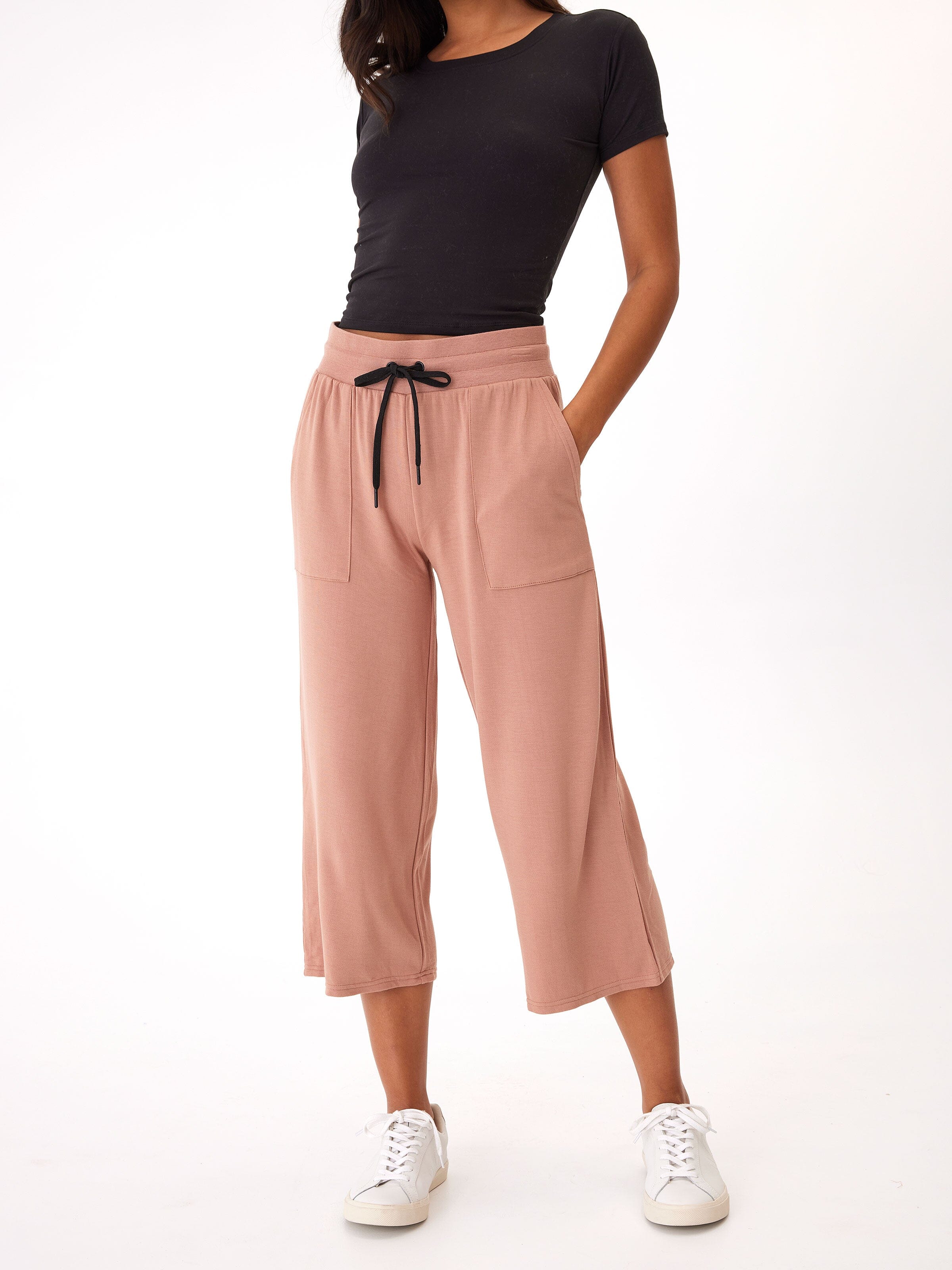 Feather Fleece Wide Leg Crop Pant in Dusty Rose