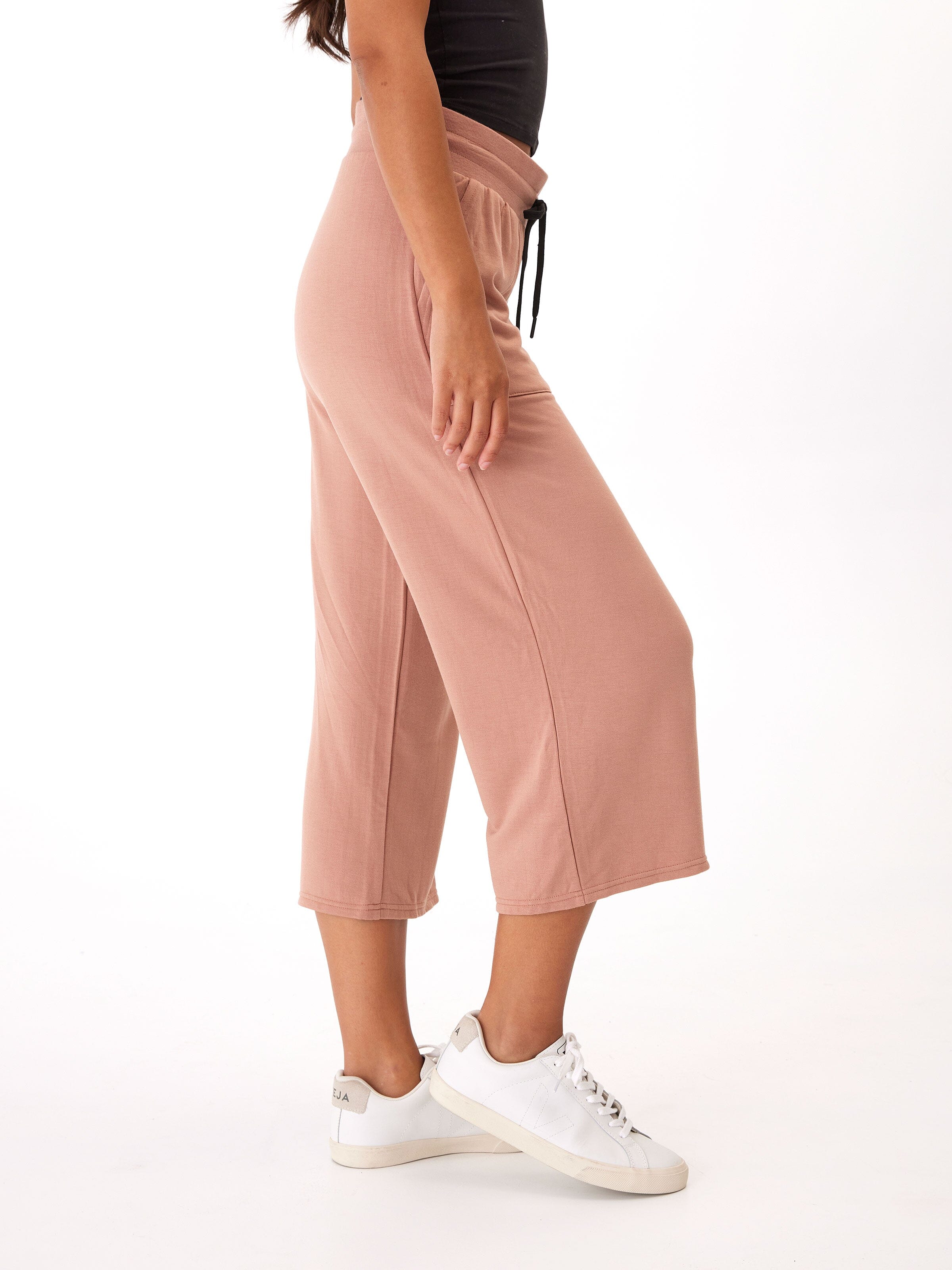 Feather Fleece Wide Leg Crop Pant in Dusty Rose