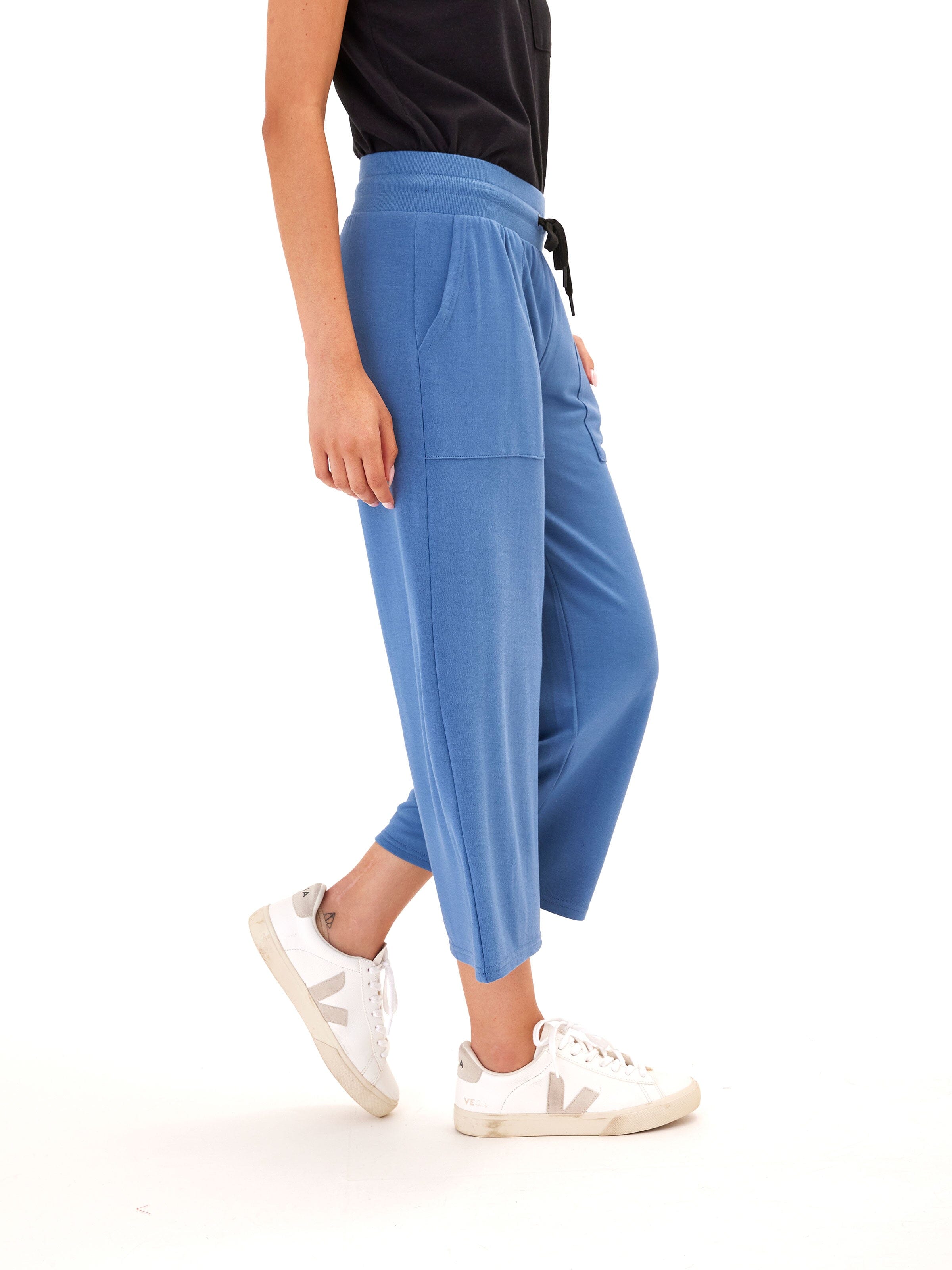 Feather Fleece Wide Leg Crop Pant in Blue