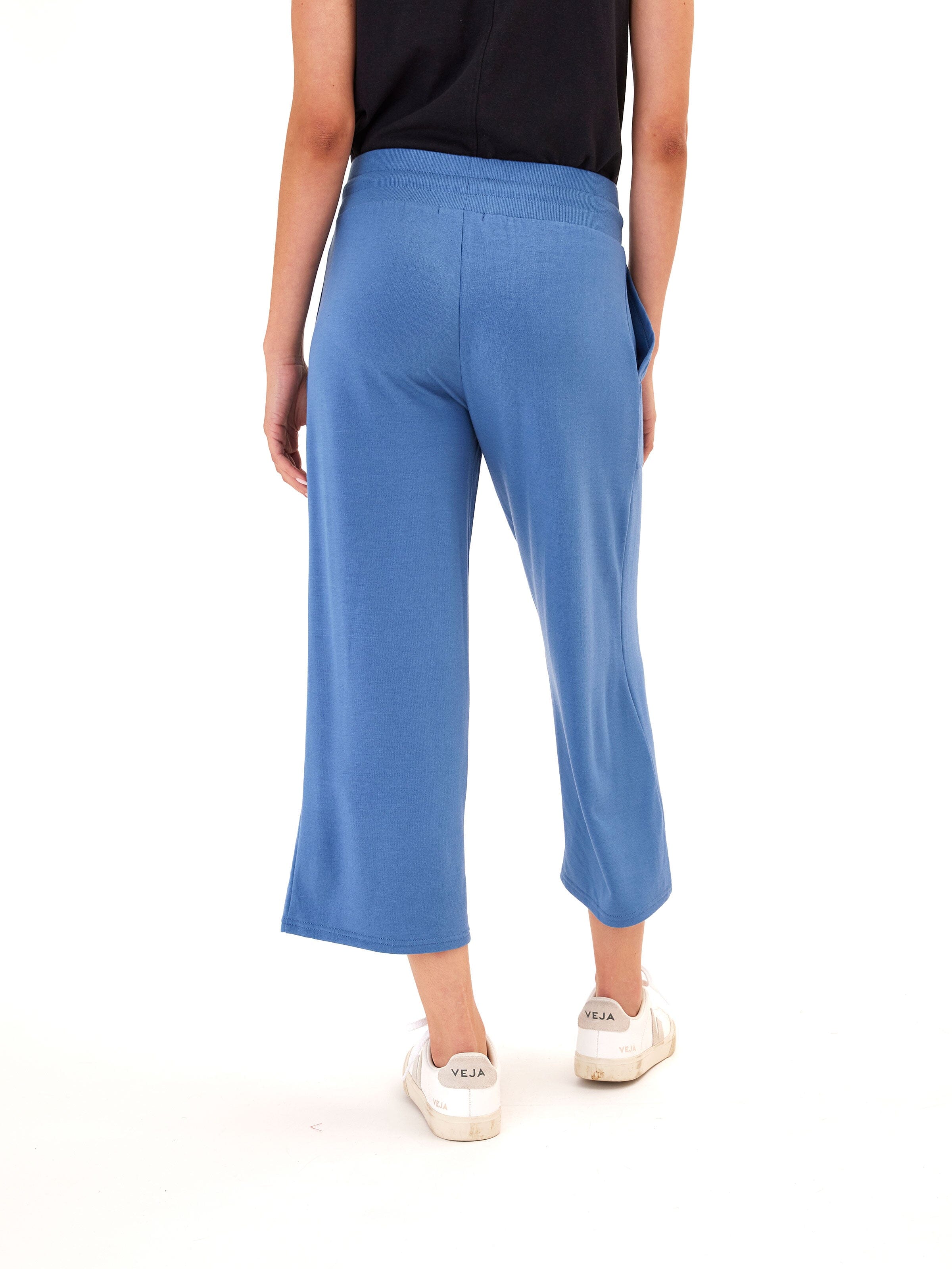 Feather Fleece Wide Leg Crop Pant in Blue