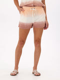 Women's Tephanie gradient terry shorts in peach, white, and dusty-rose with drawstring waist and pockets.