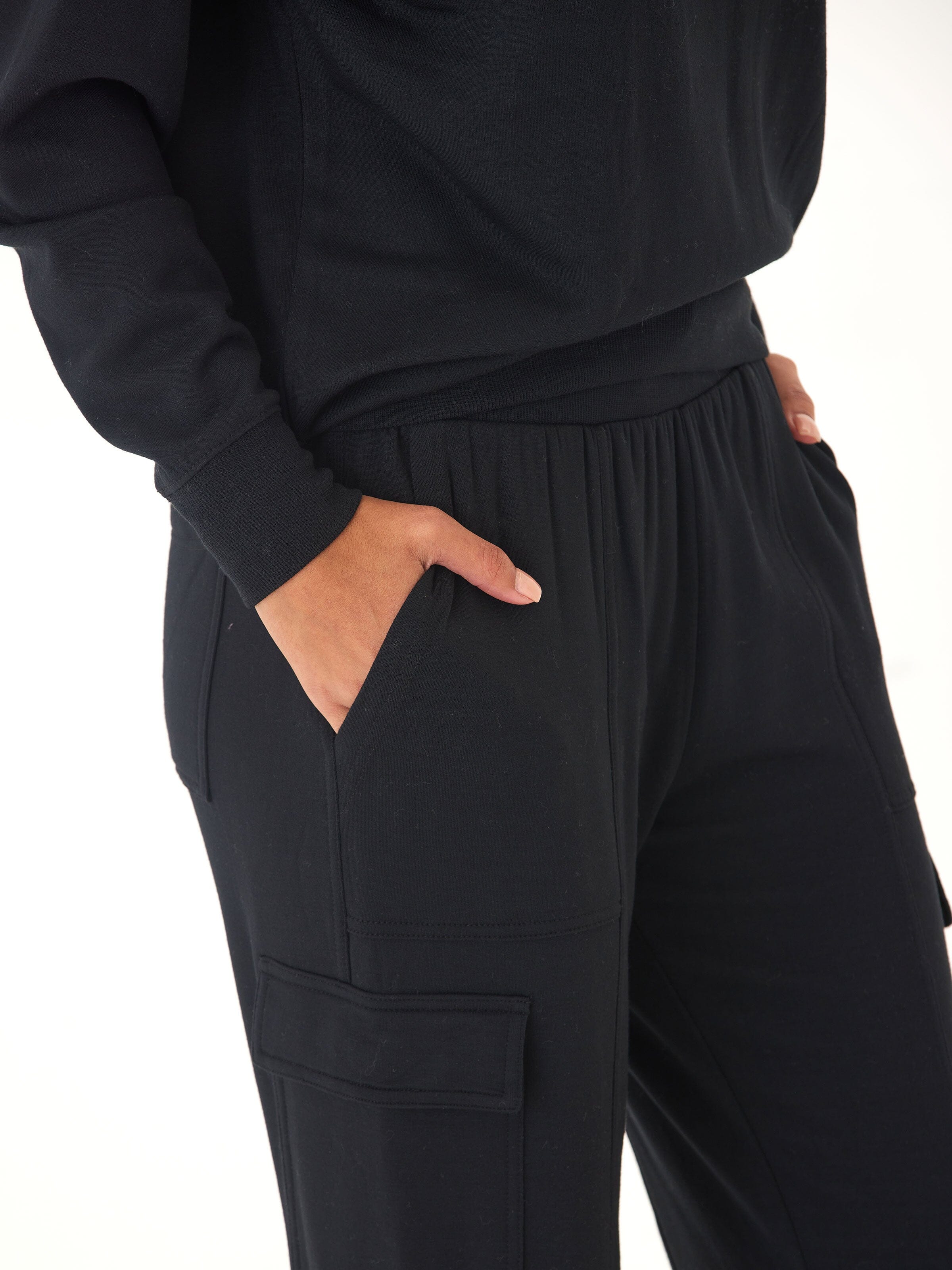 Margot Feather Fleece Cargo Jogger in Black