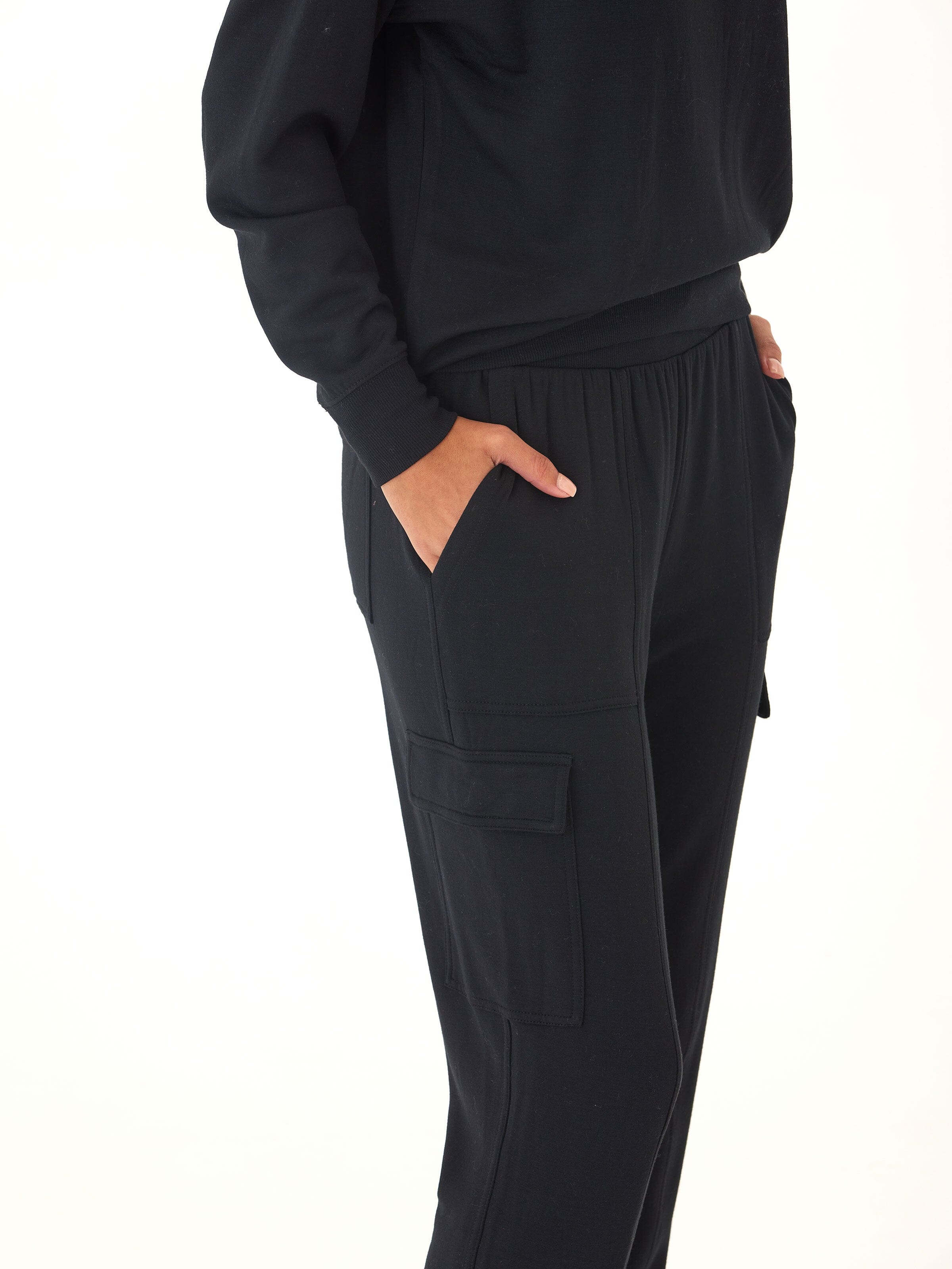 Margot Feather Fleece Cargo Jogger in Black