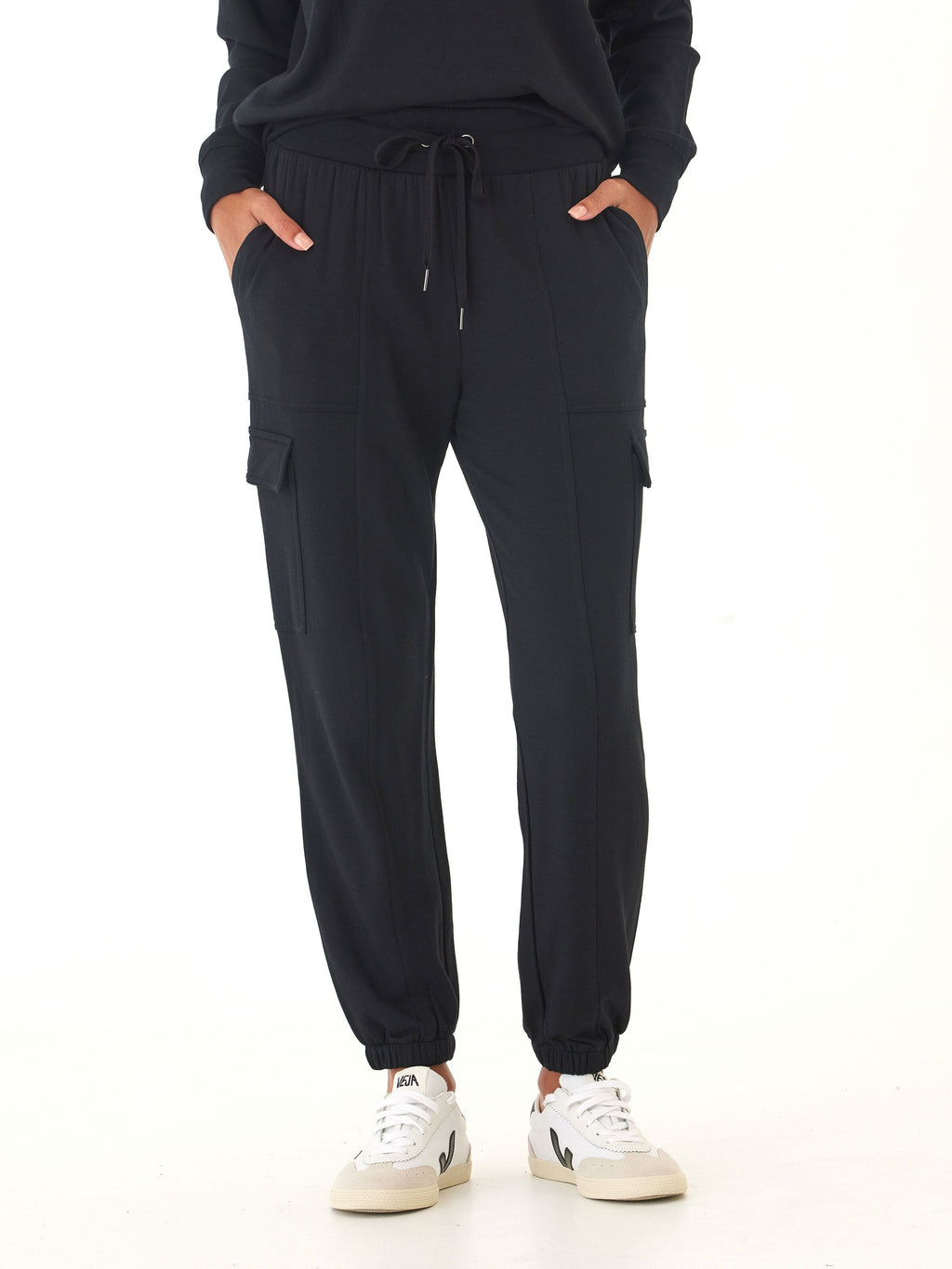 Margot Feather Fleece Cargo Jogger in Black