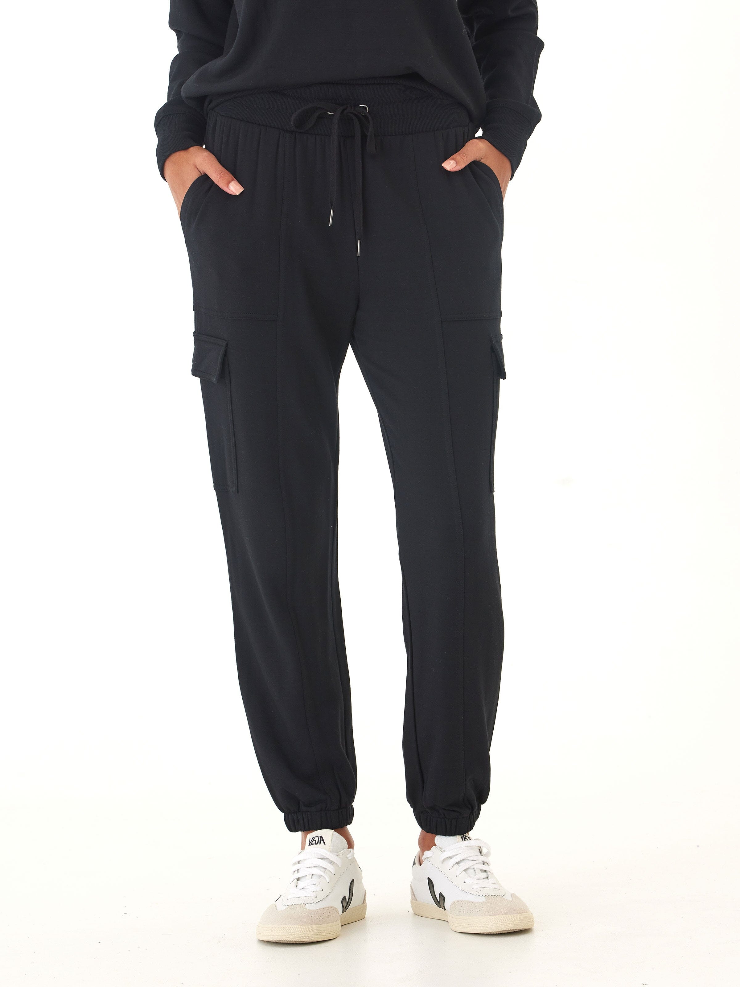 Margot Feather Fleece Cargo Jogger in Black