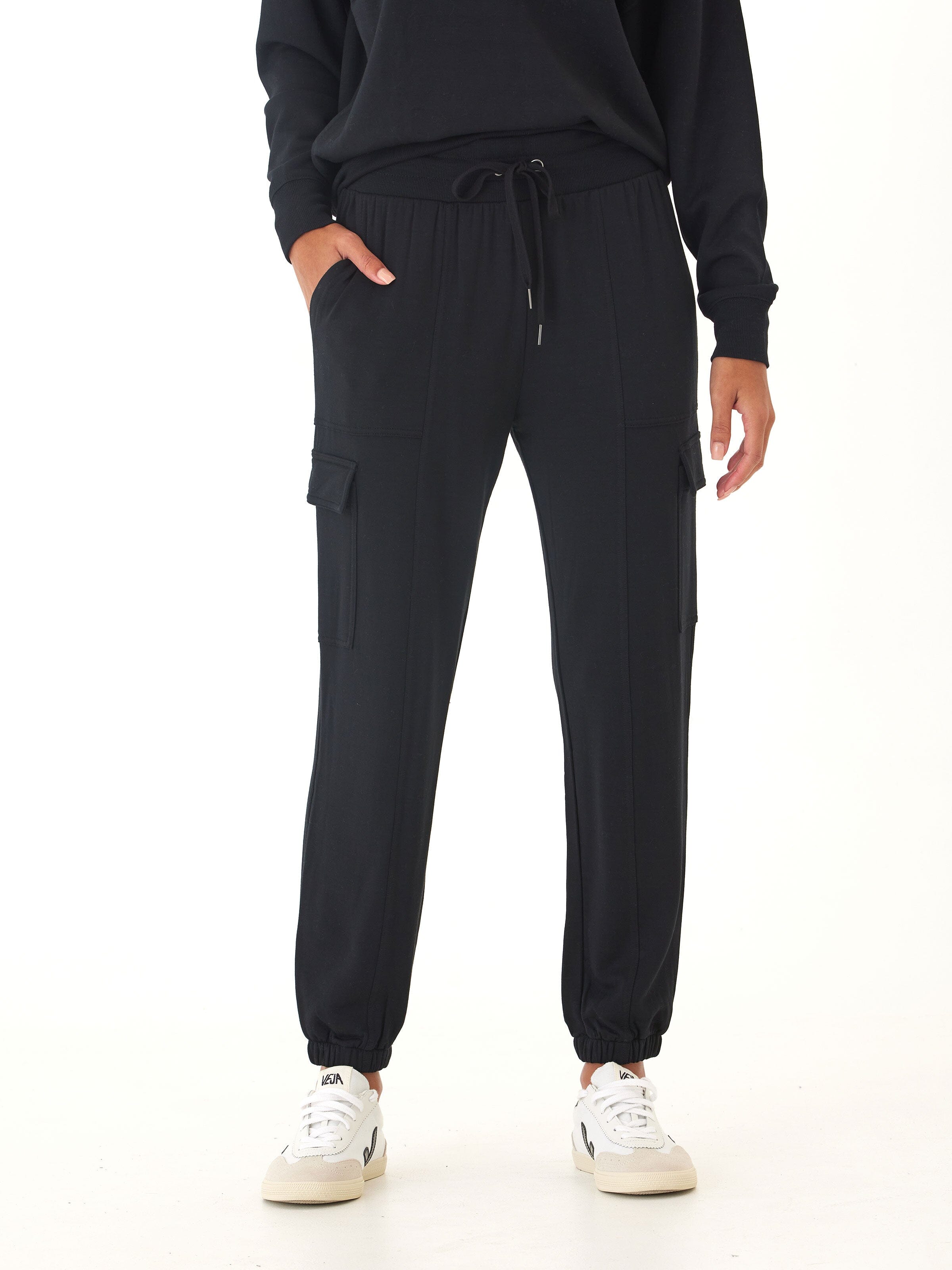 Margot Feather Fleece Cargo Jogger in Black
