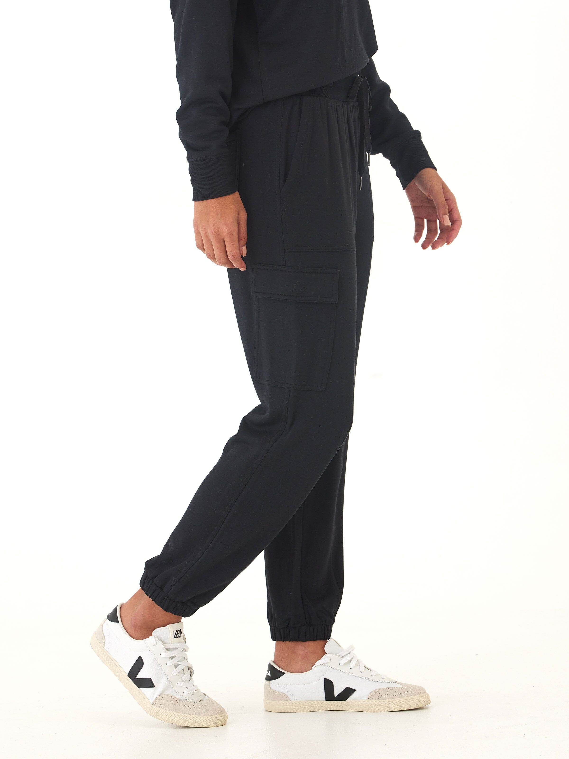 Margot Feather Fleece Cargo Jogger in Black