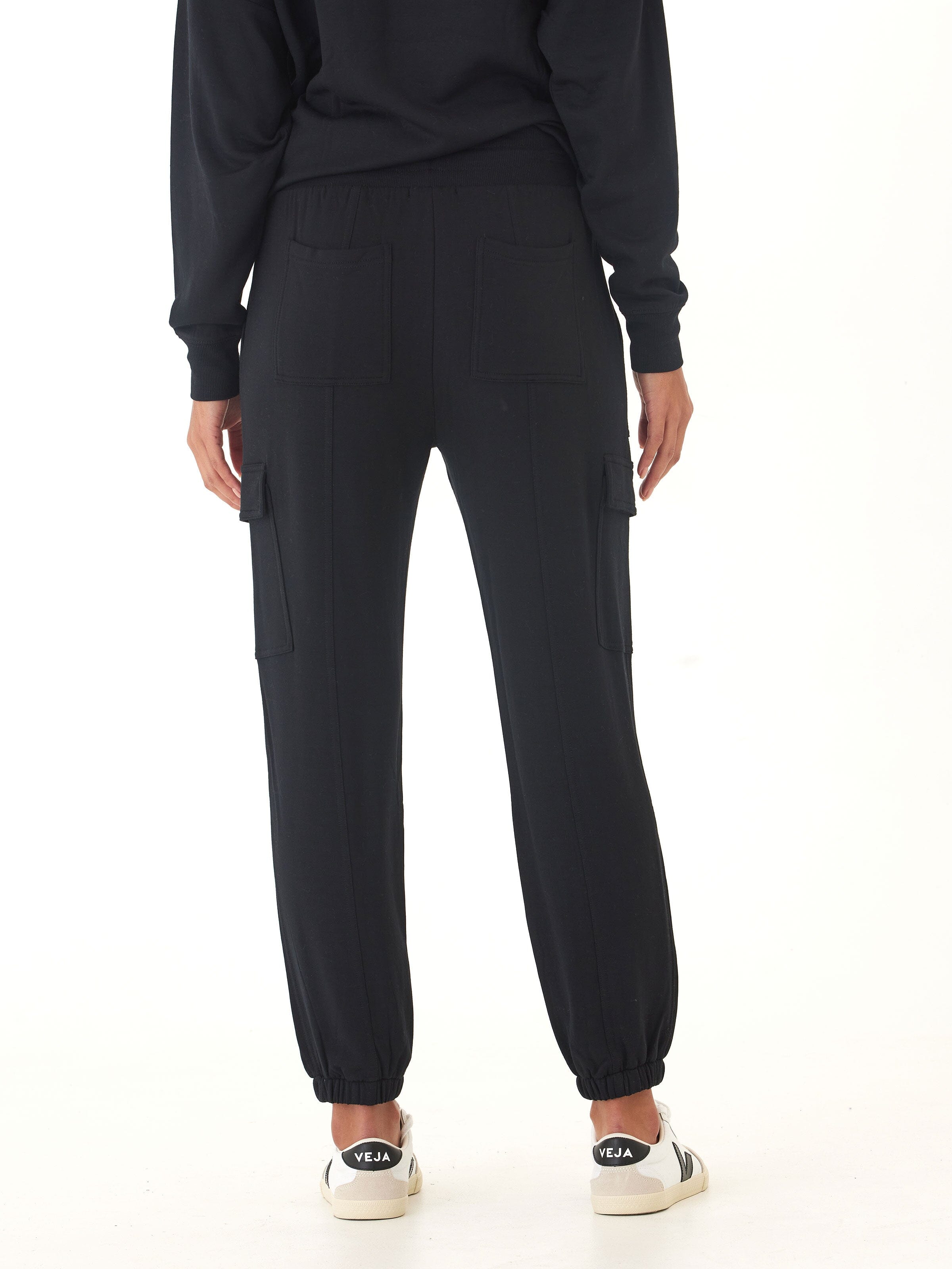 Margot Feather Fleece Cargo Jogger in Black