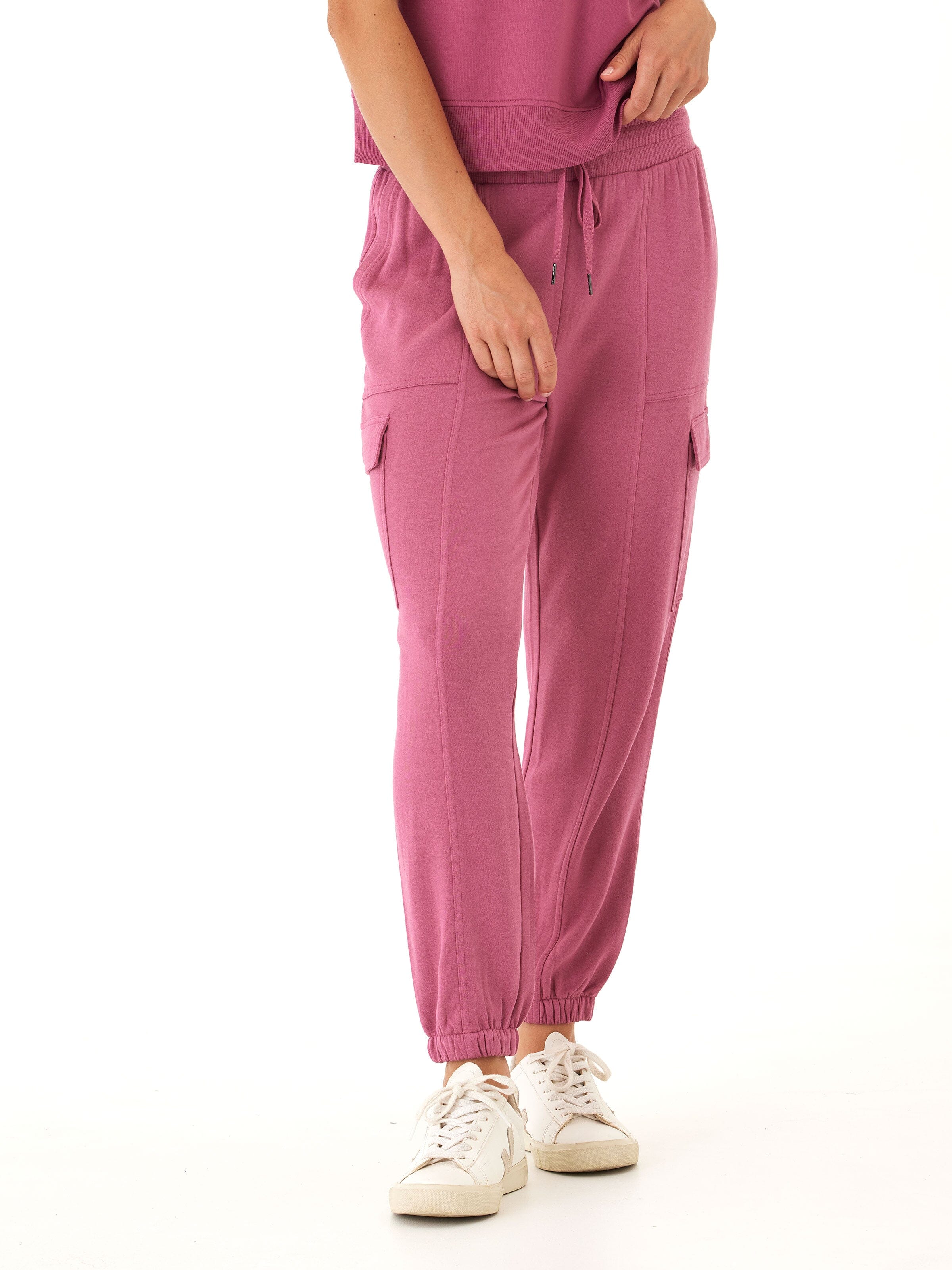 Women's Feather Fleece Cargo Joggers in Mauve & Berry - Relaxed Fit