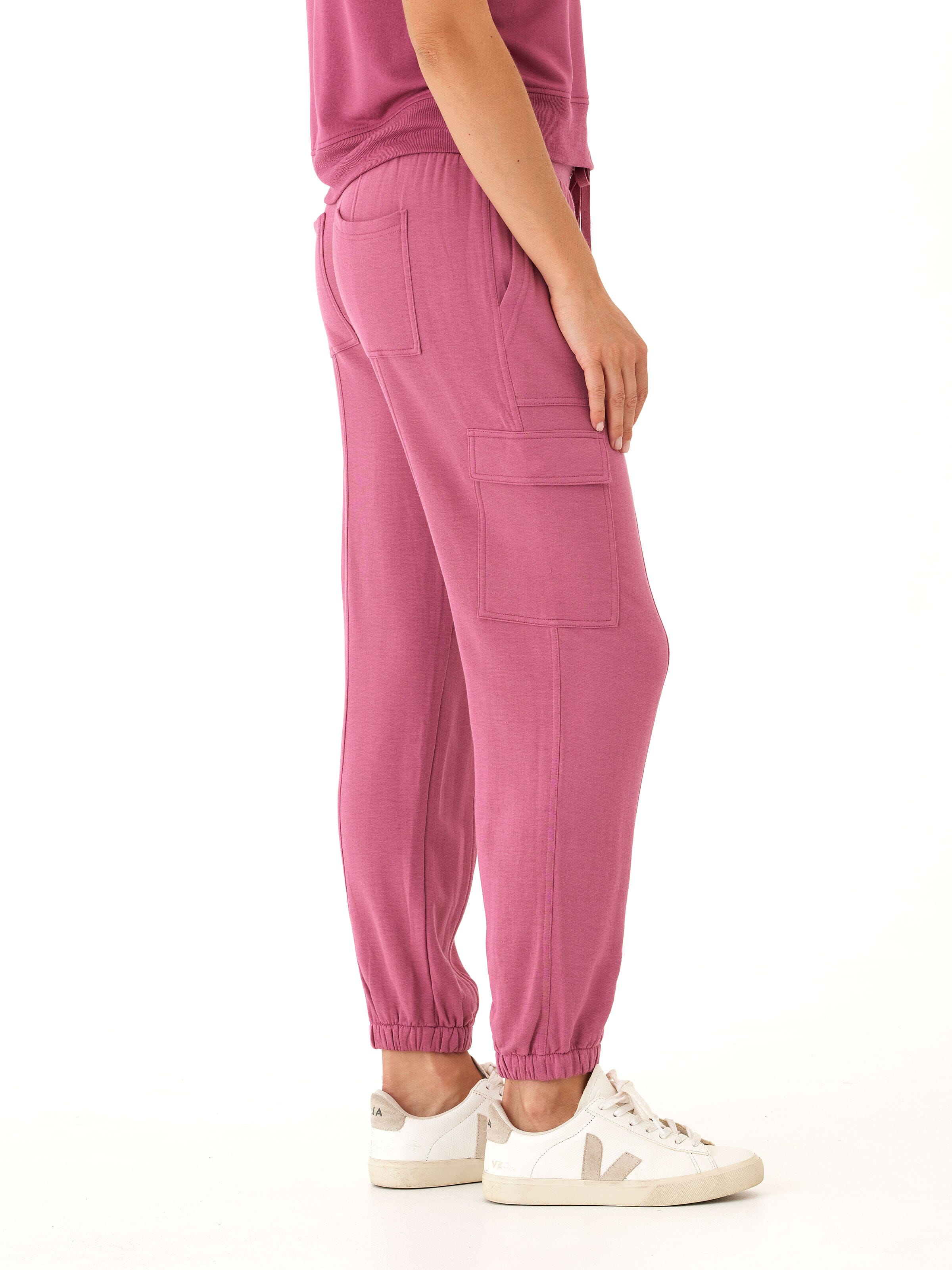 Women's Feather Fleece Cargo Joggers in Mauve & Berry - Relaxed Fit