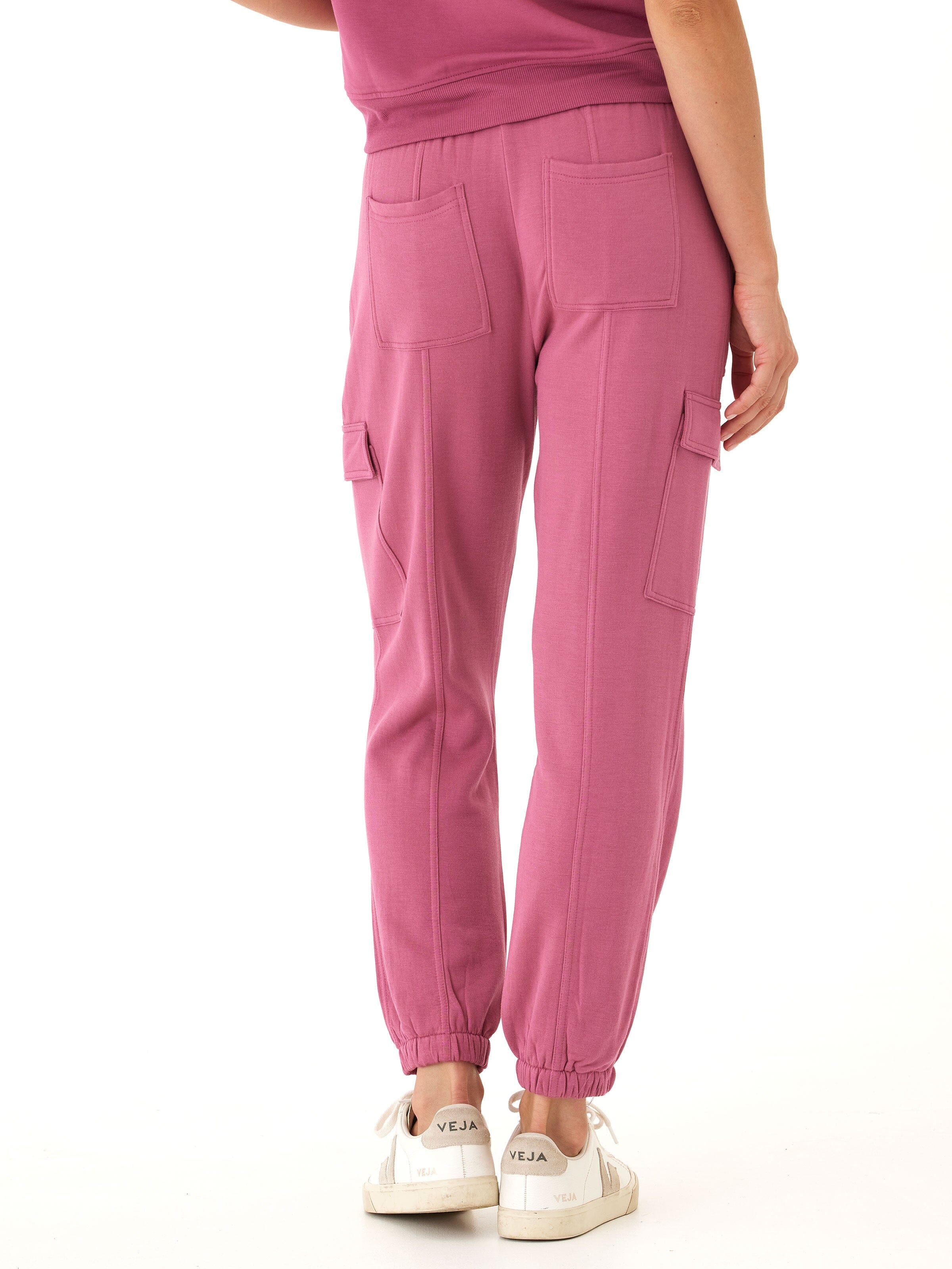 Women's Feather Fleece Cargo Joggers in Mauve & Berry - Relaxed Fit