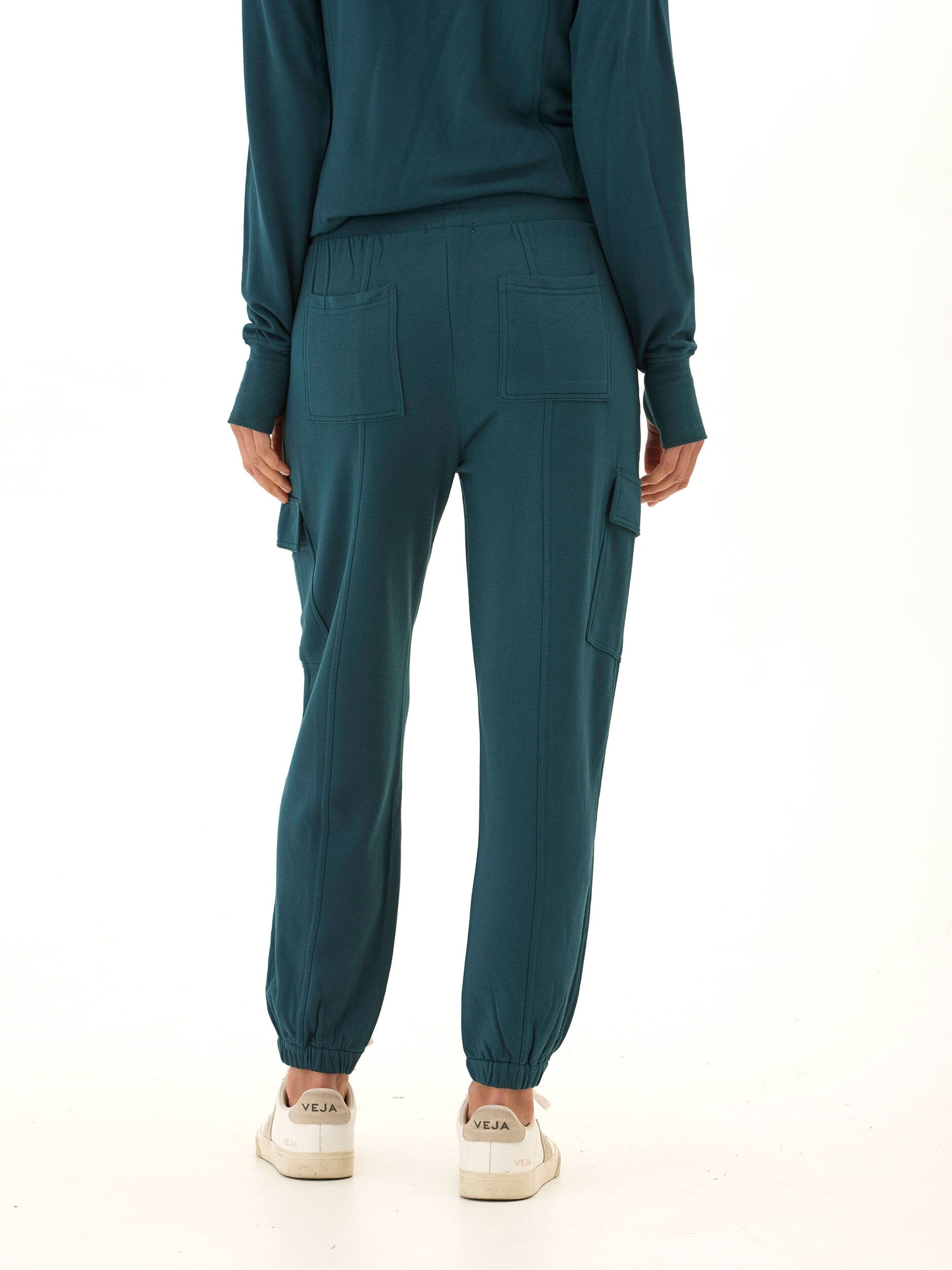 Margot Feather Fleece Cargo Jogger in Teal and Deep Green