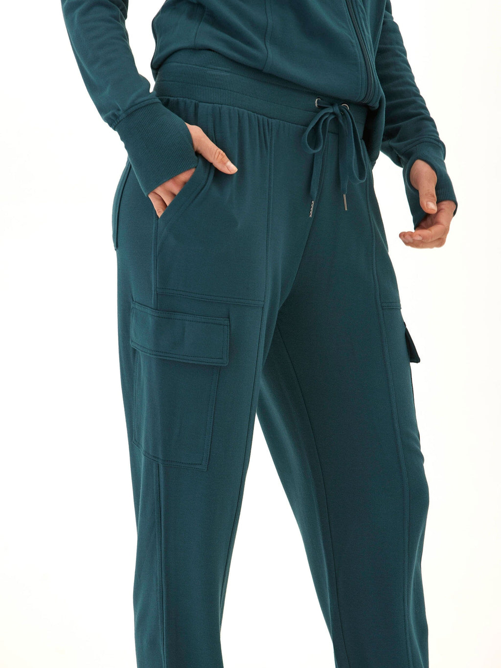 Margot Feather Fleece Cargo Jogger in Teal and Deep Green