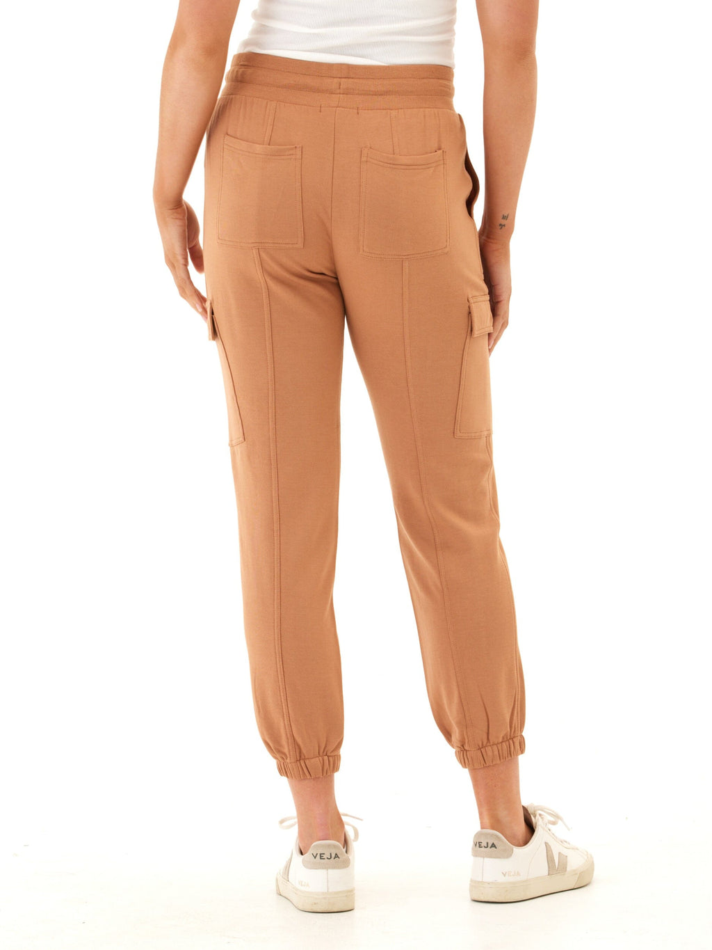 Women's Feather Fleece Cargo Joggers in Camel & Tan - Relaxed Fit