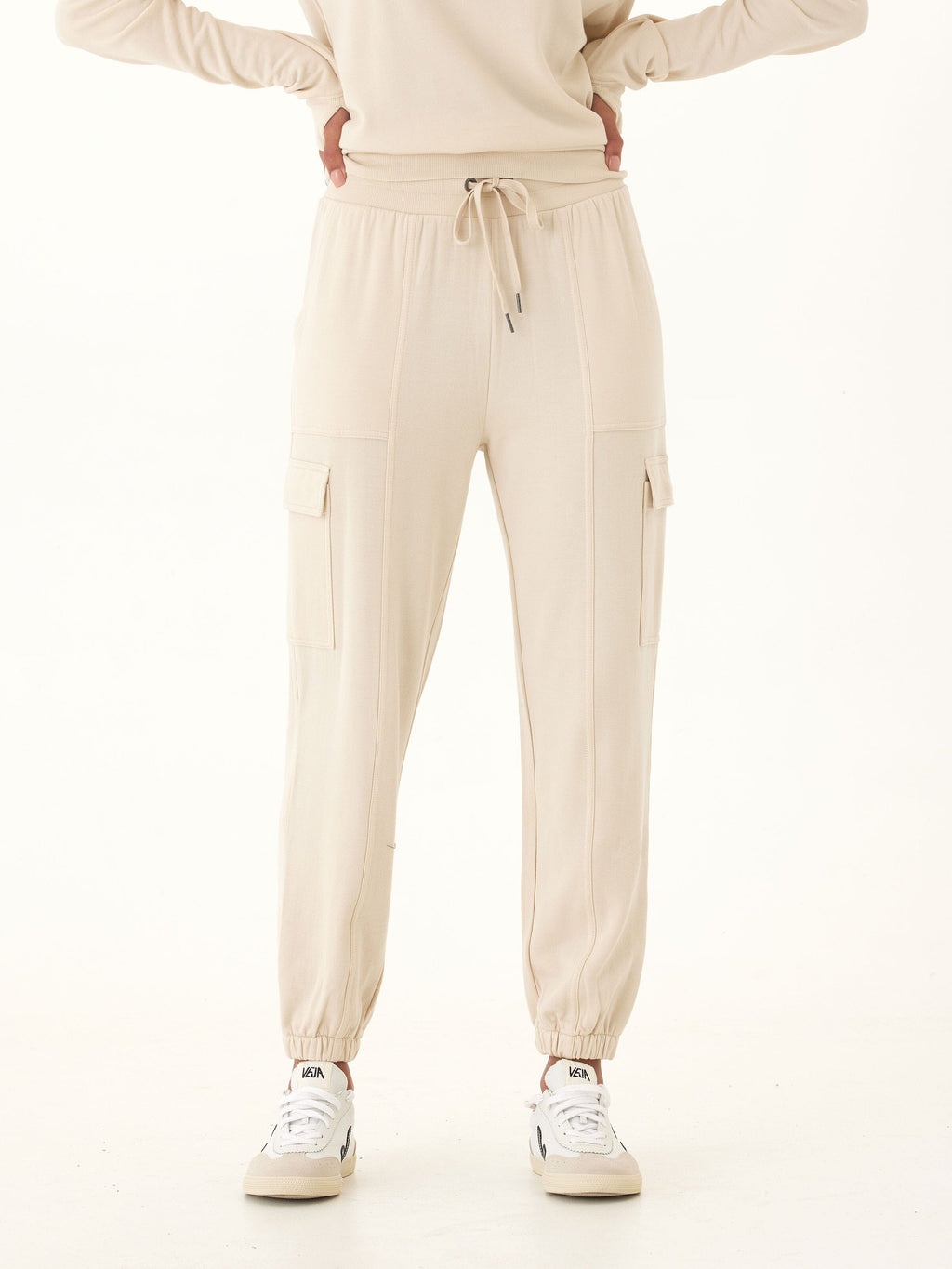 Margot Feather Fleece Cargo Jogger in Beige & Cream