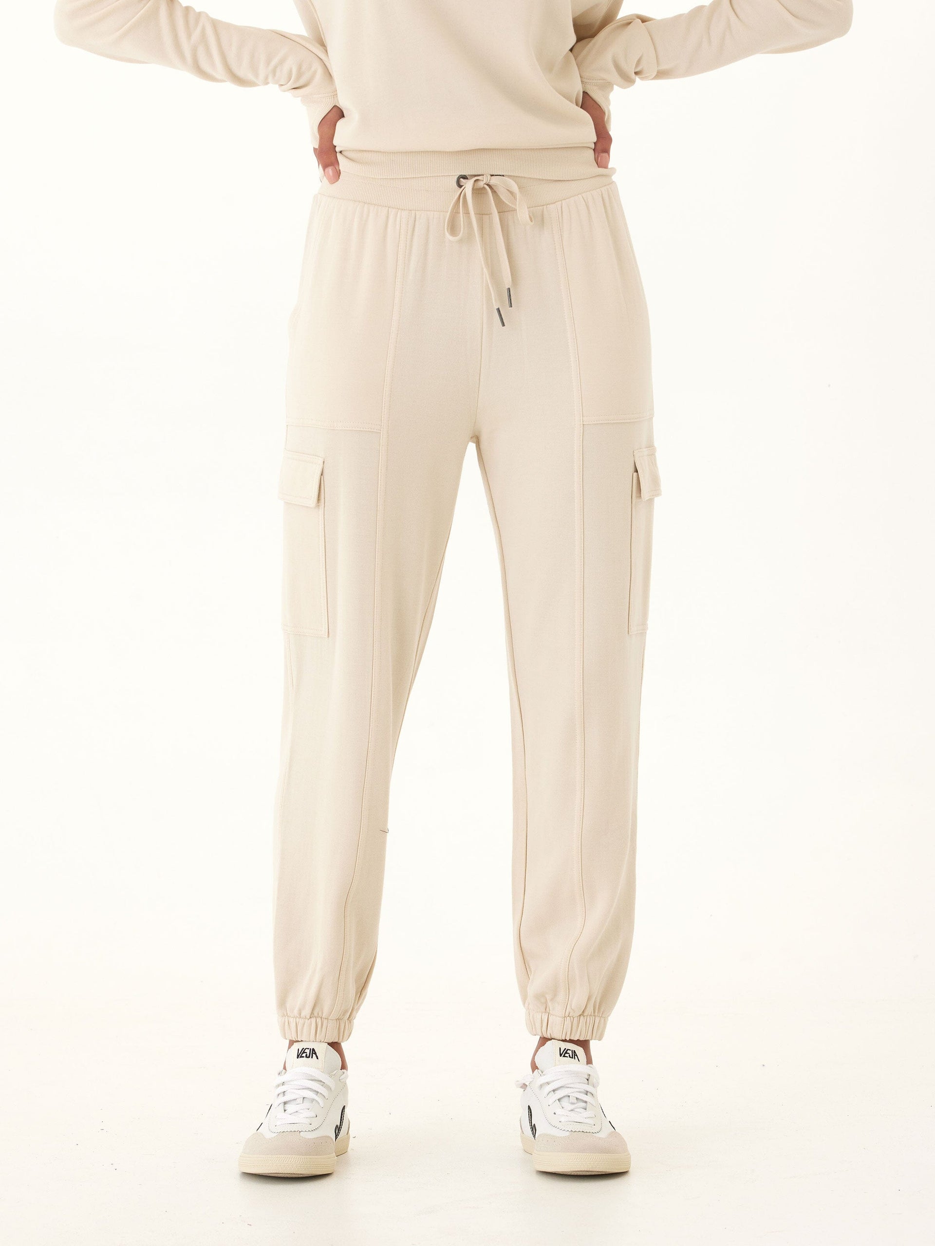 Margot Feather Fleece Cargo Jogger in Beige & Cream