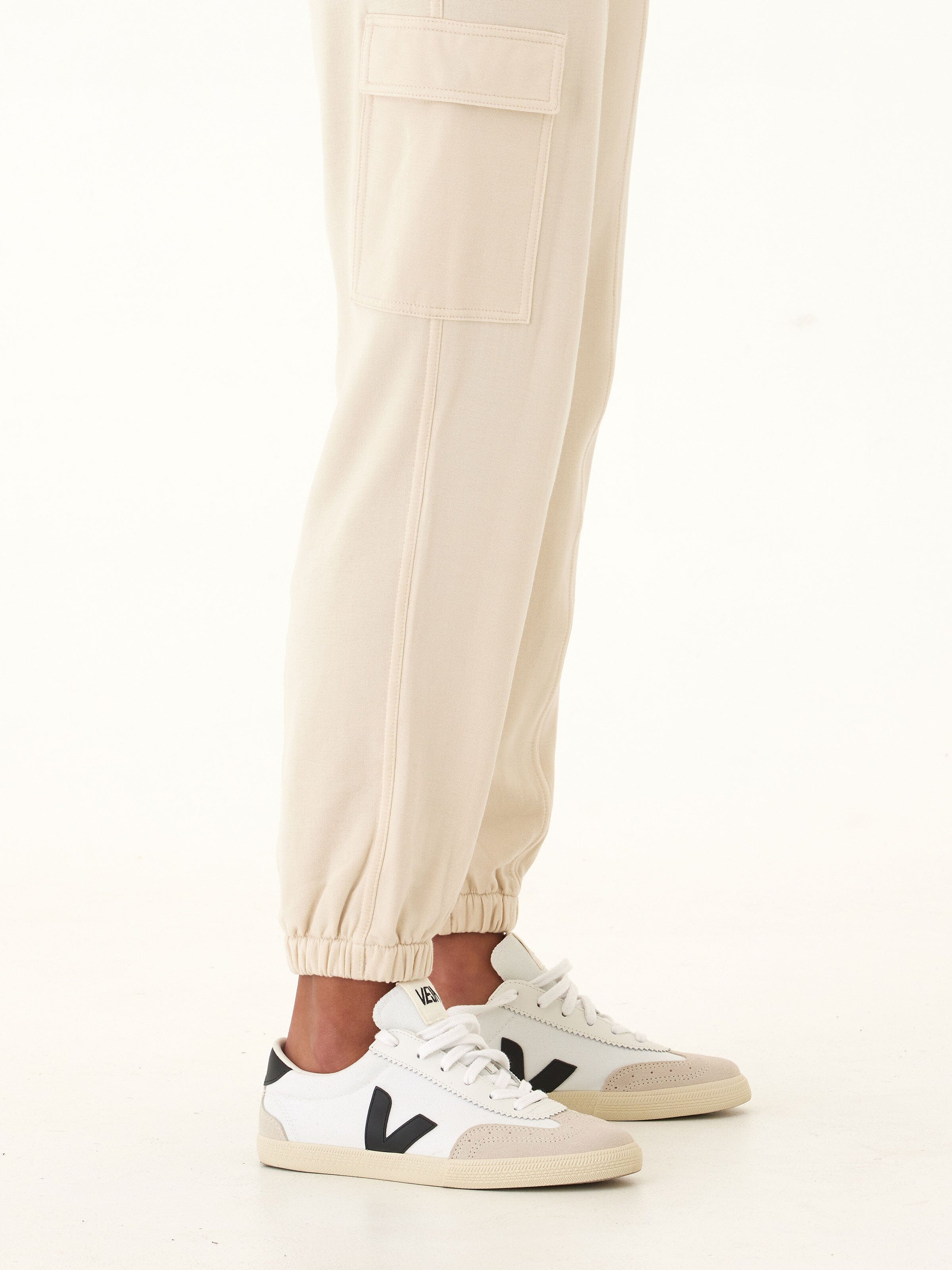 Margot Feather Fleece Cargo Jogger in Beige & Cream