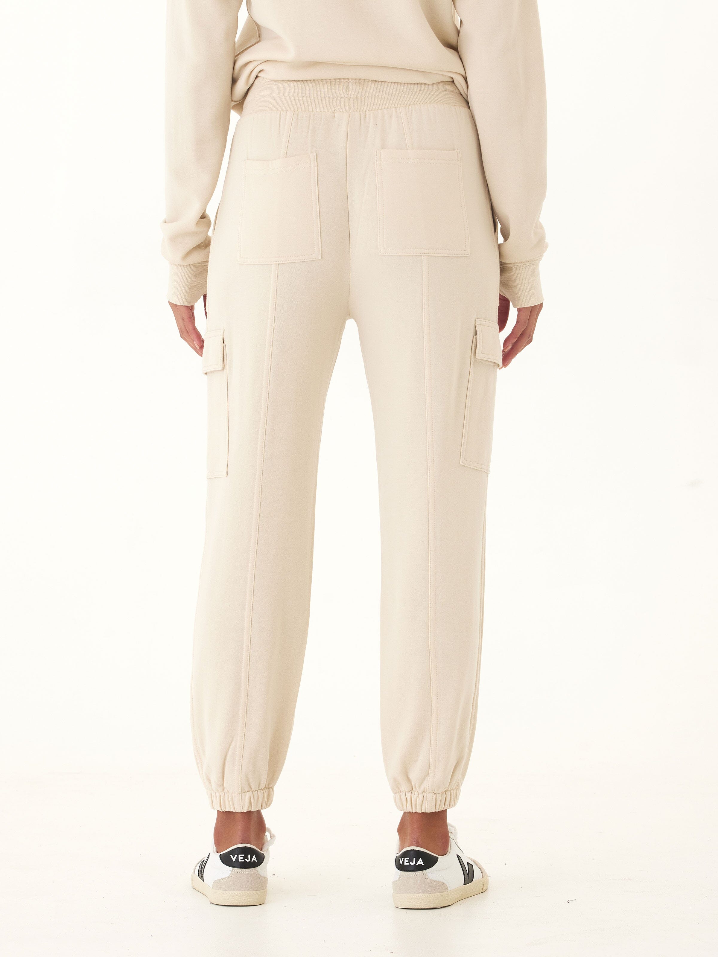 Margot Feather Fleece Cargo Jogger in Beige & Cream