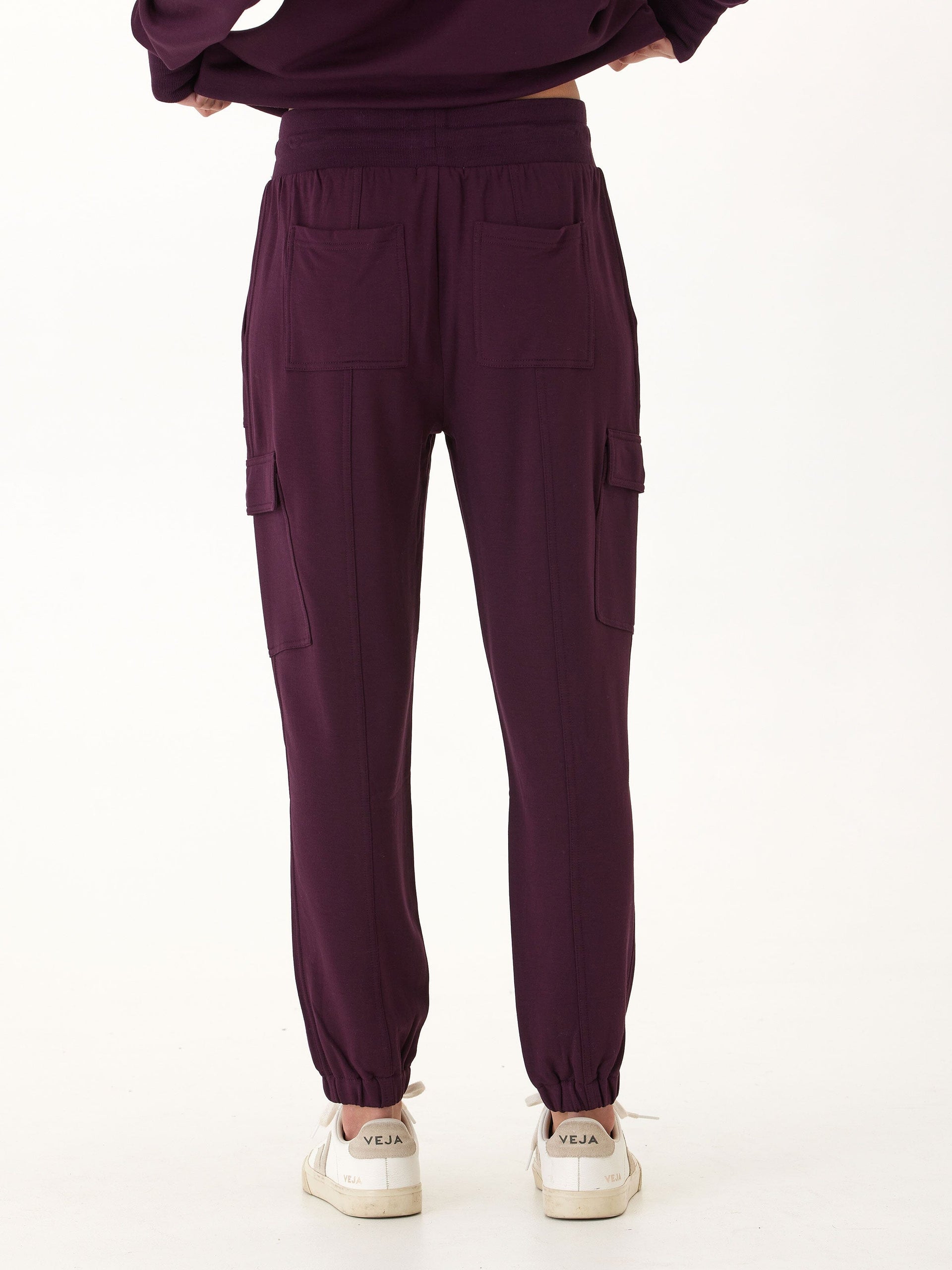 Margot Feather Fleece Cargo Jogger in Deep-Plum & Eggplant