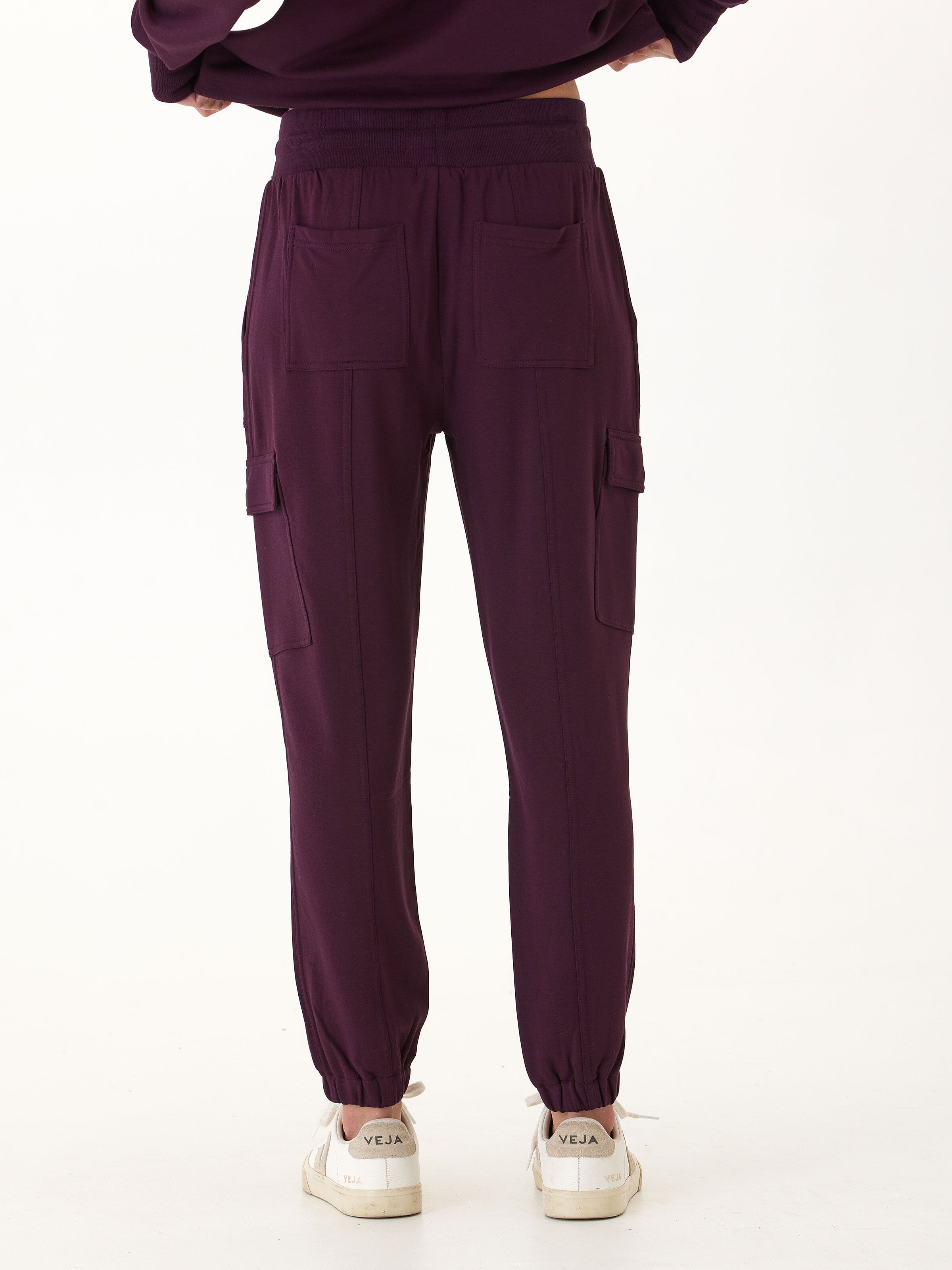 Margot Feather Fleece Cargo Jogger in Deep-Plum & Eggplant