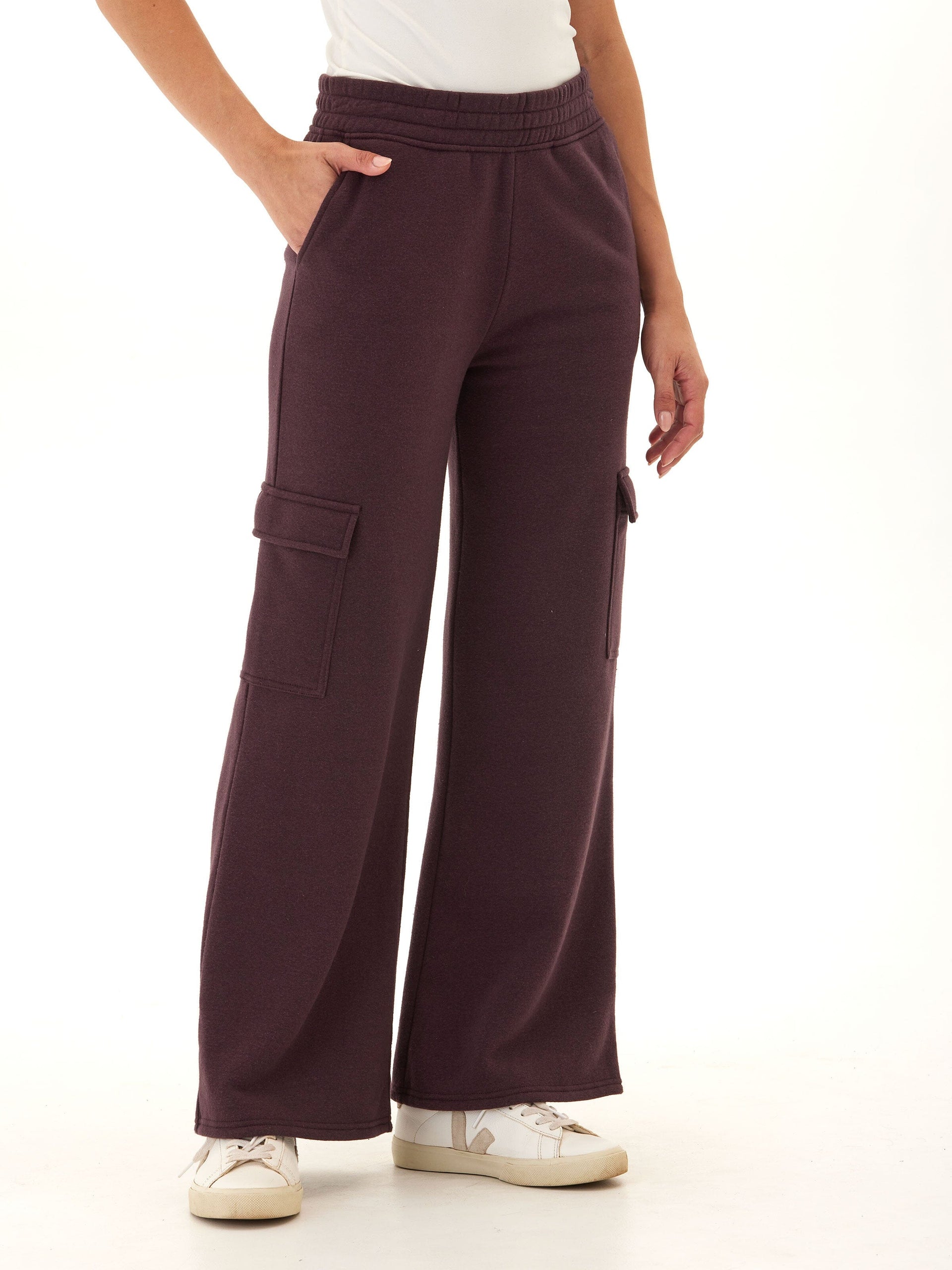 Kienna Triblend Fleece Cargo Pants - Wide Leg Utility Joggers
