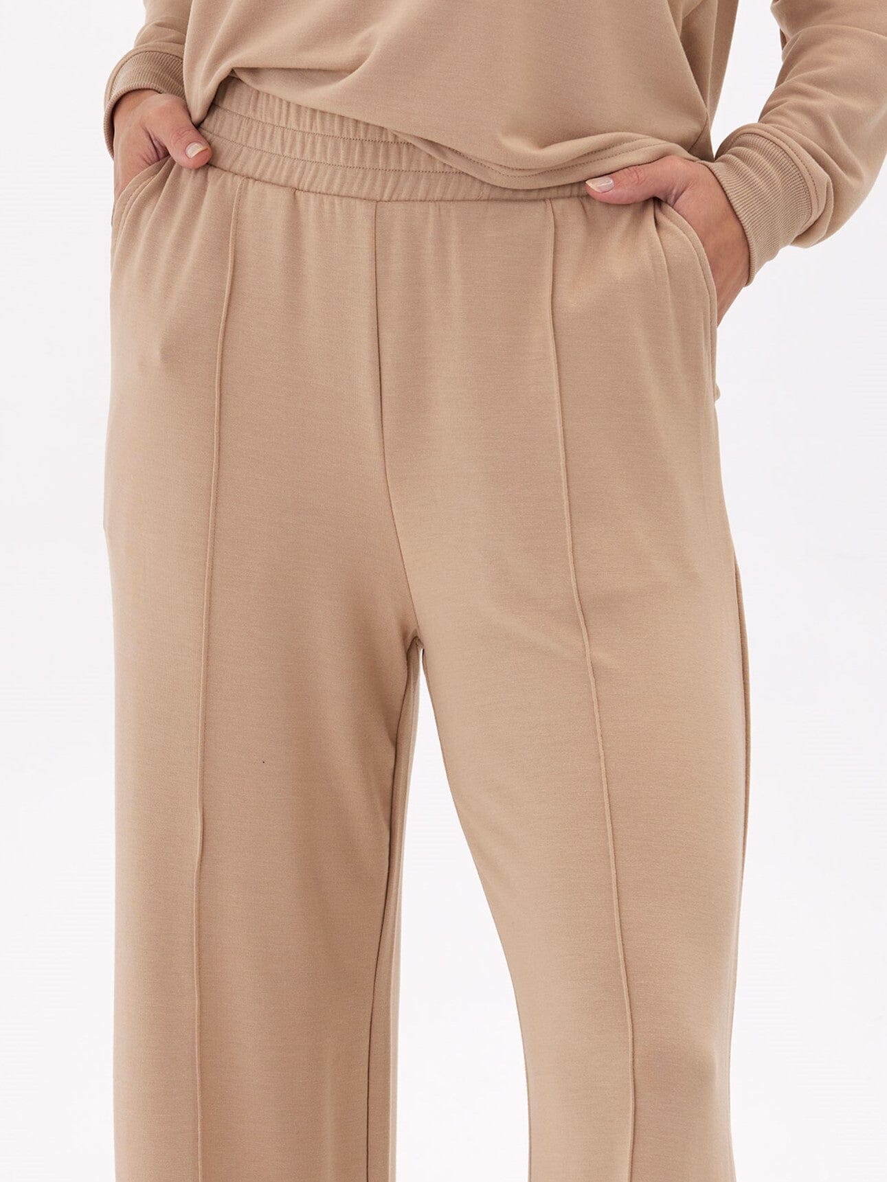 Angela Modal Terry Wide Leg Pant in Beige