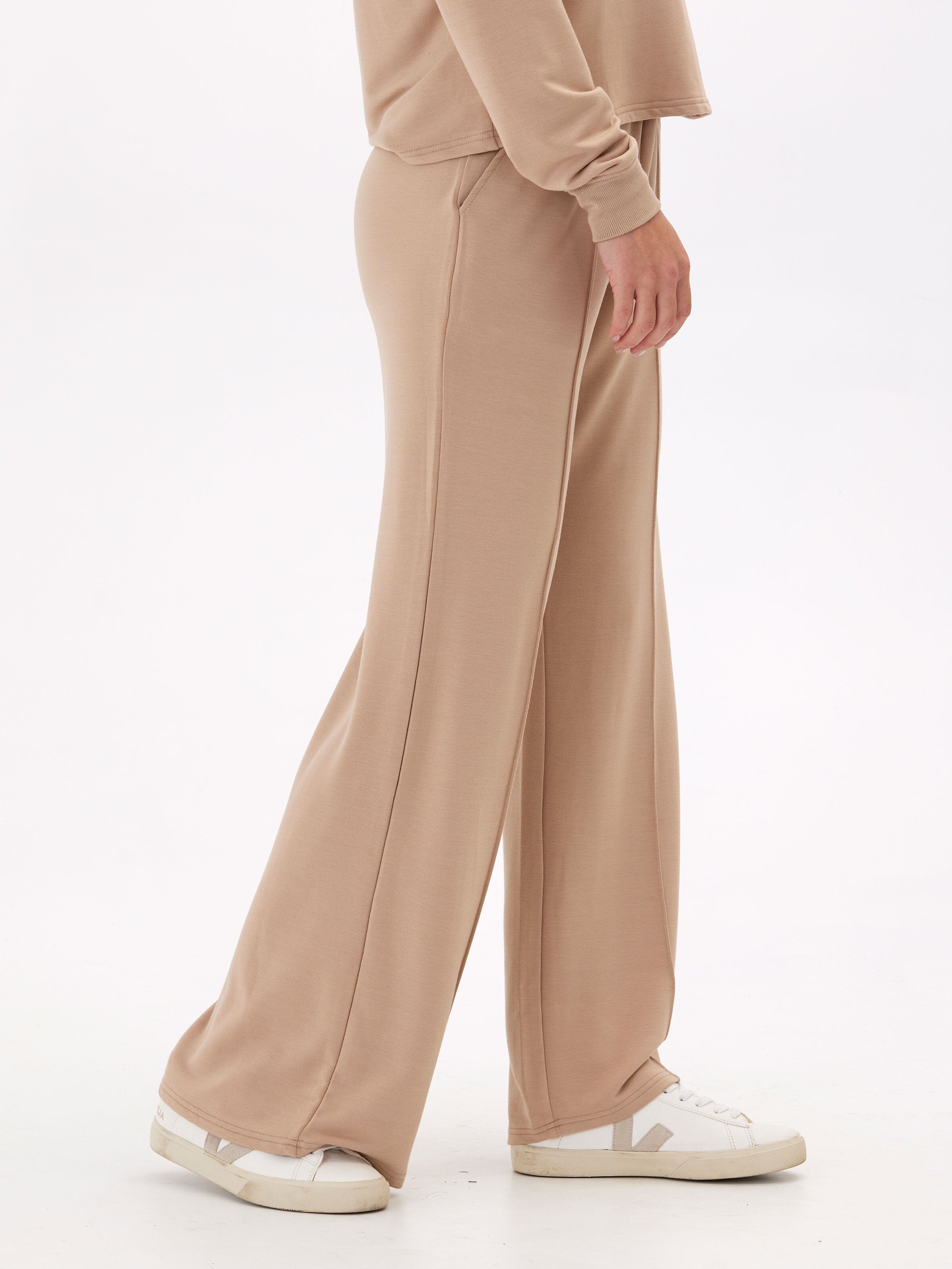Angela Modal Terry Wide Leg Pant in Beige