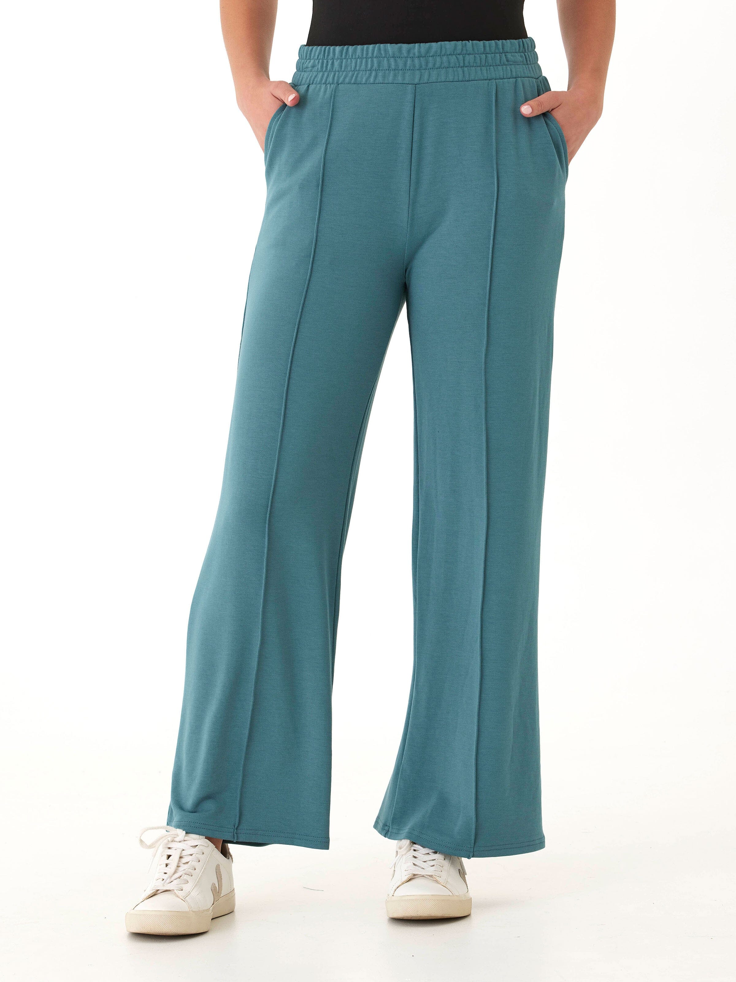 Angela Modal Terry Wide Leg Pant in Muted Teal Relaxed Fit