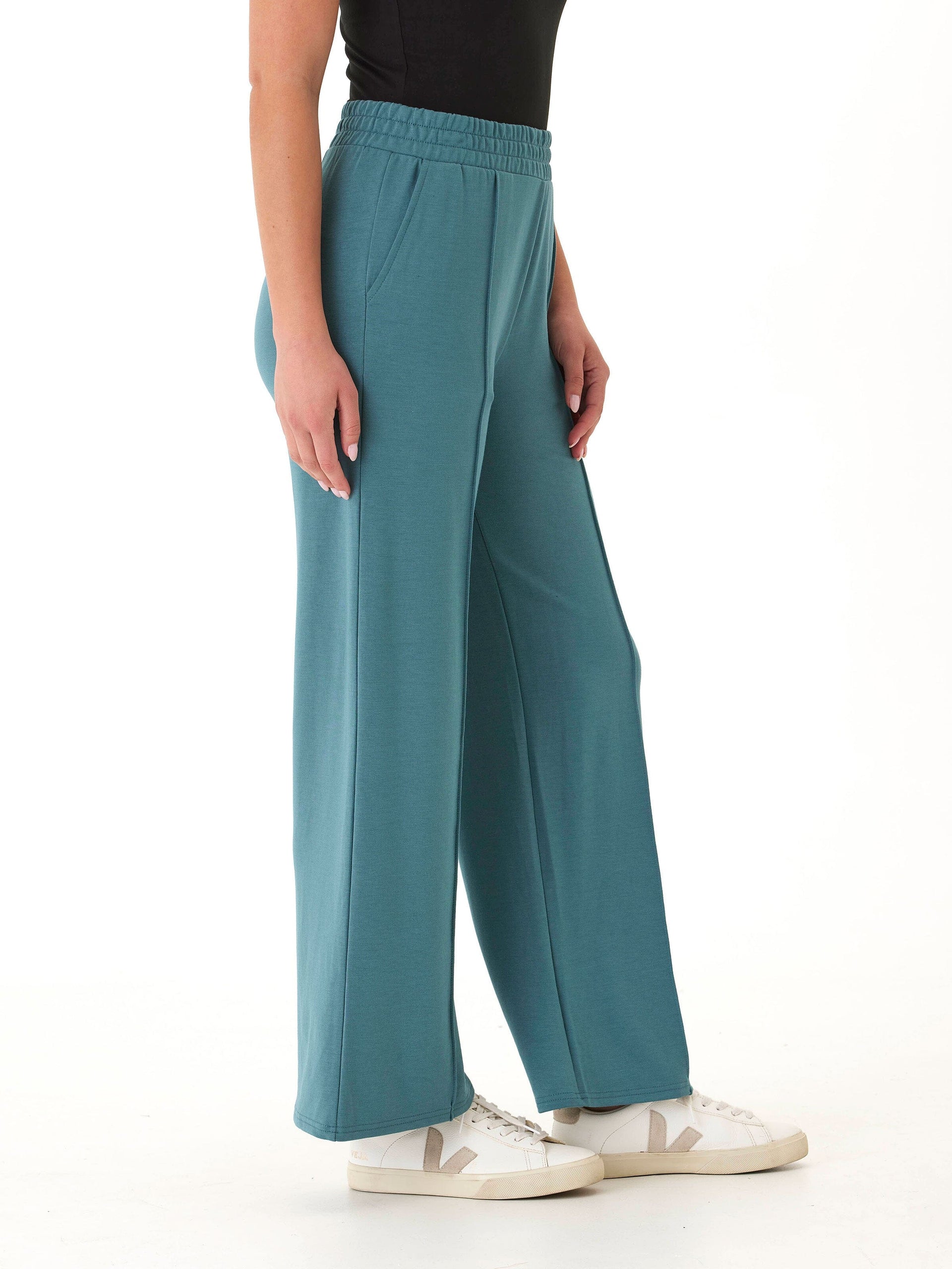 Angela Modal Terry Wide Leg Pant in Muted Teal Relaxed Fit