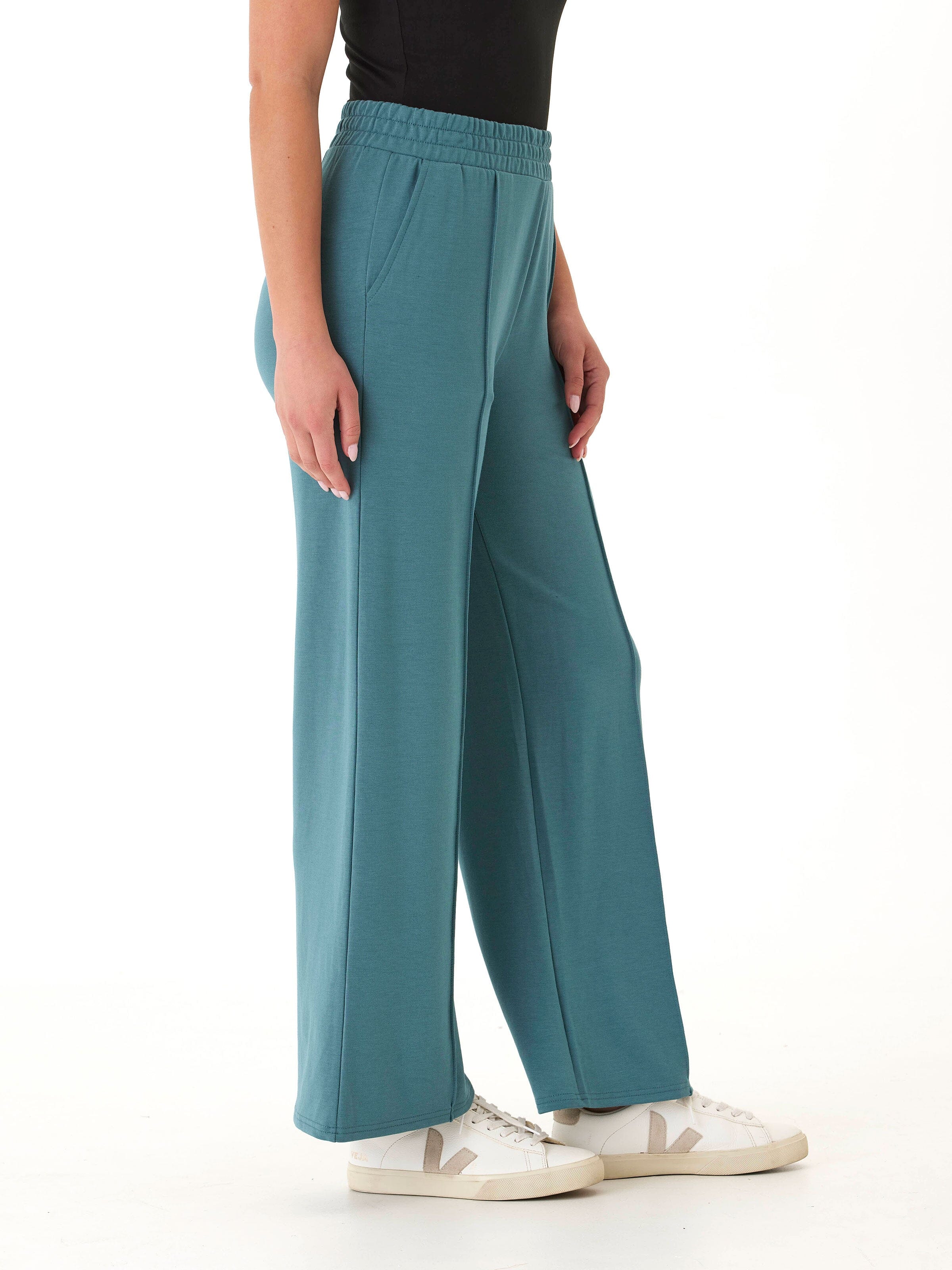 Angela Modal Terry Wide Leg Pant in Muted Teal Relaxed Fit