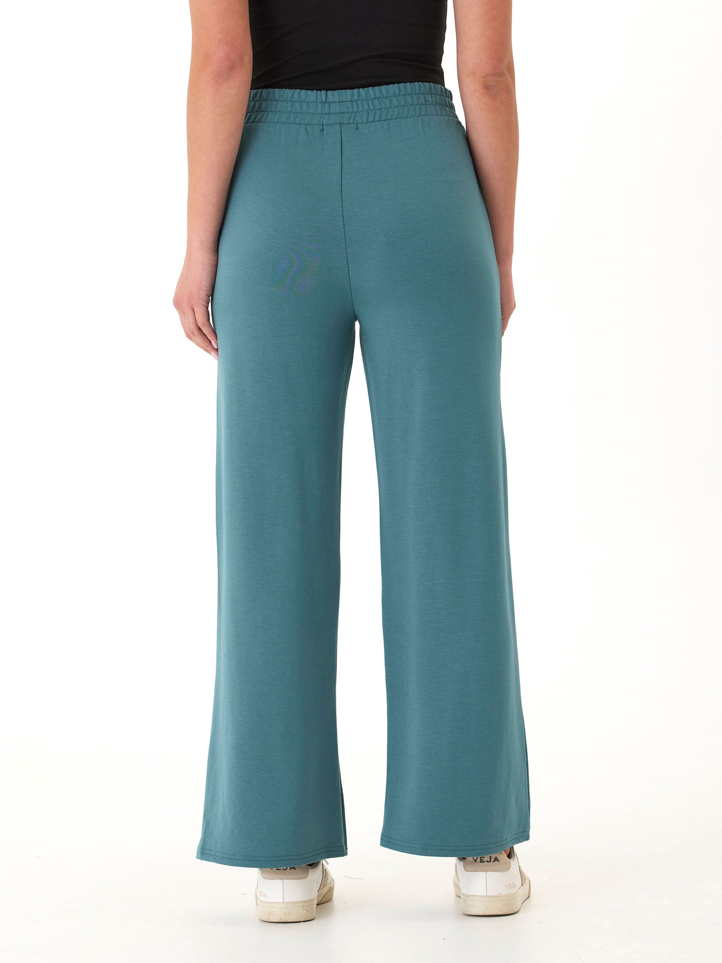 Angela Modal Terry Wide Leg Pant in Muted Teal Relaxed Fit
