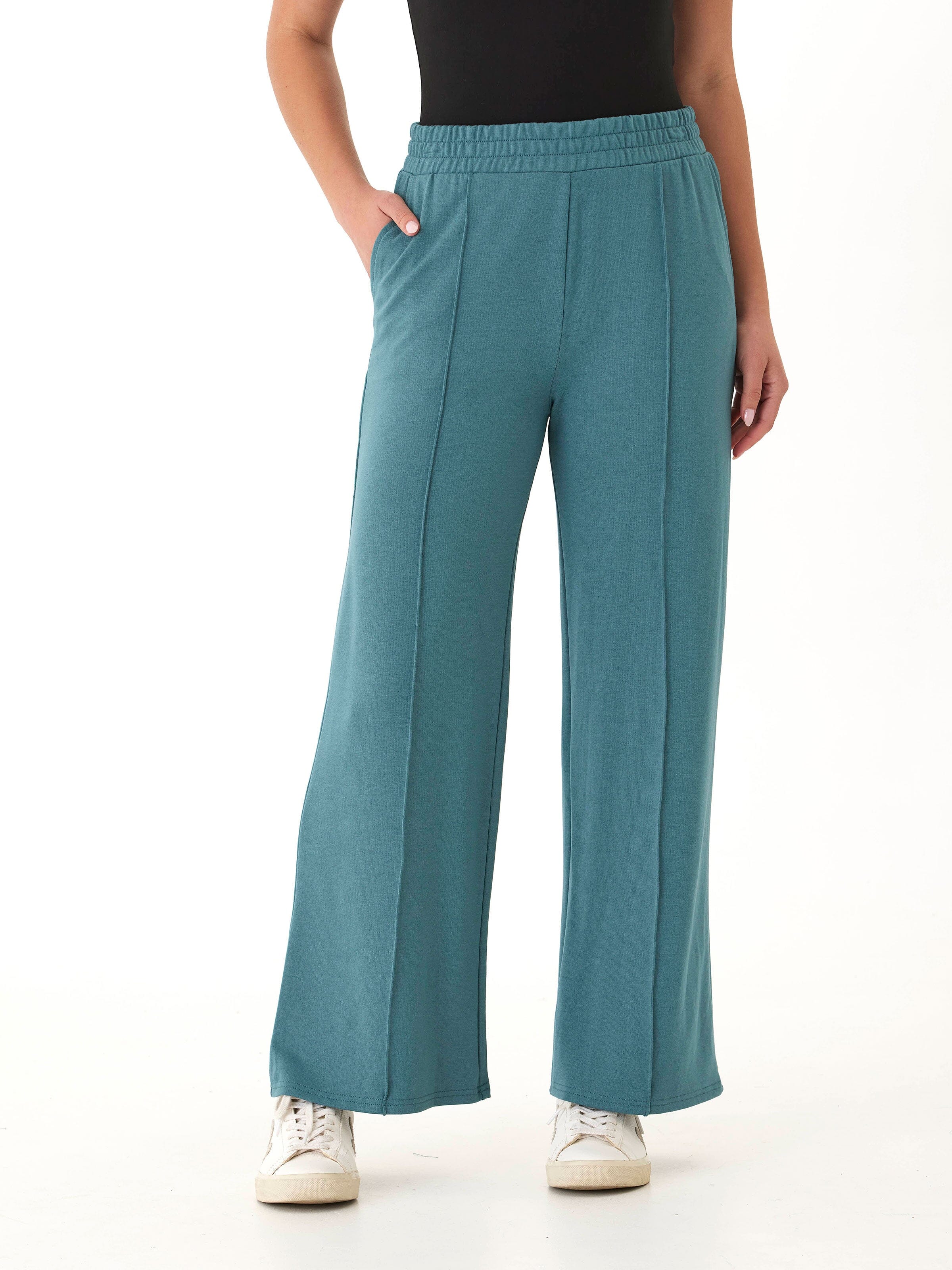 Angela Modal Terry Wide Leg Pant in Muted Teal Relaxed Fit