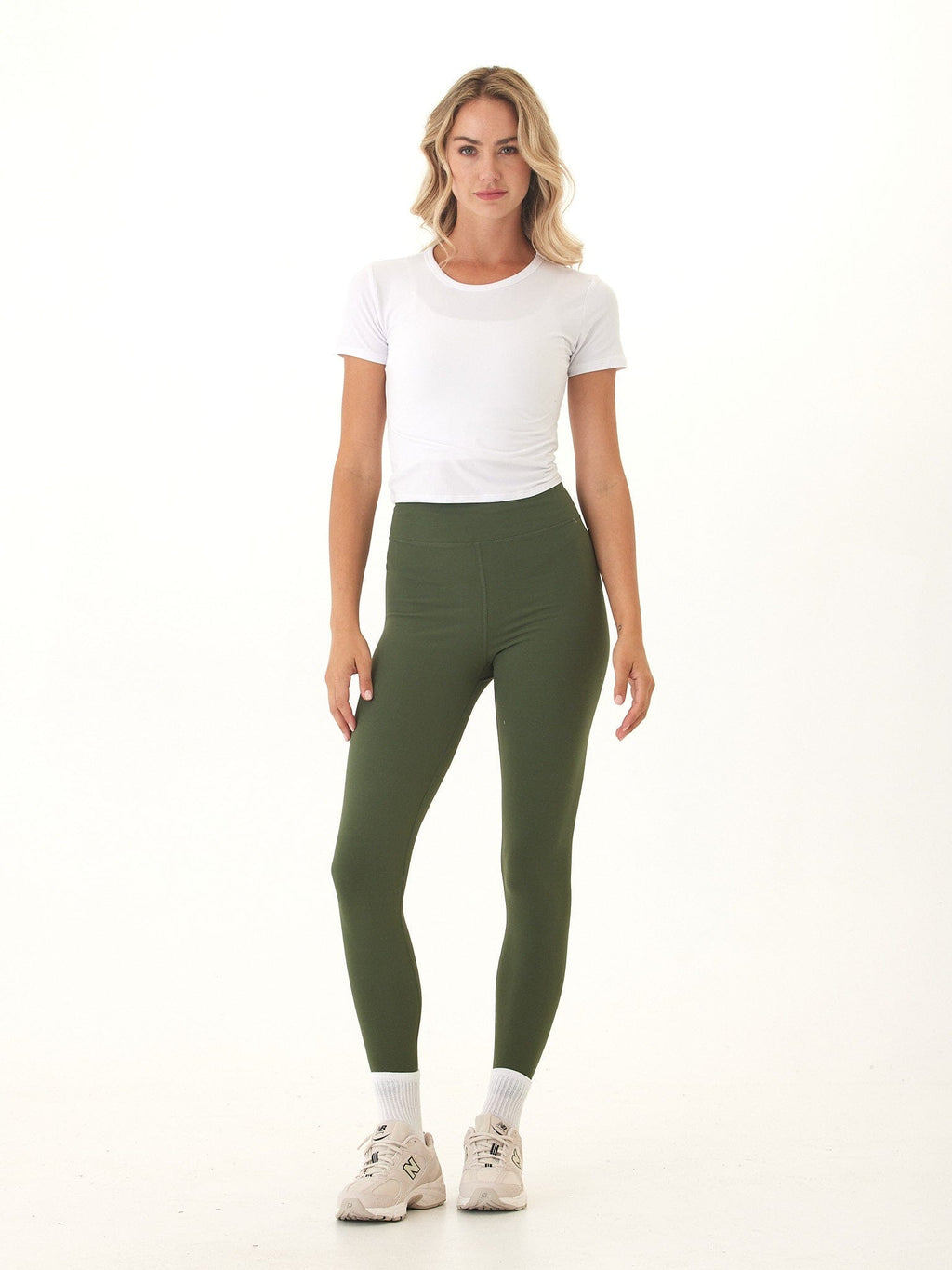Elena High Rise 7/8 Legging in Olive Green - Fitted Ankle Length