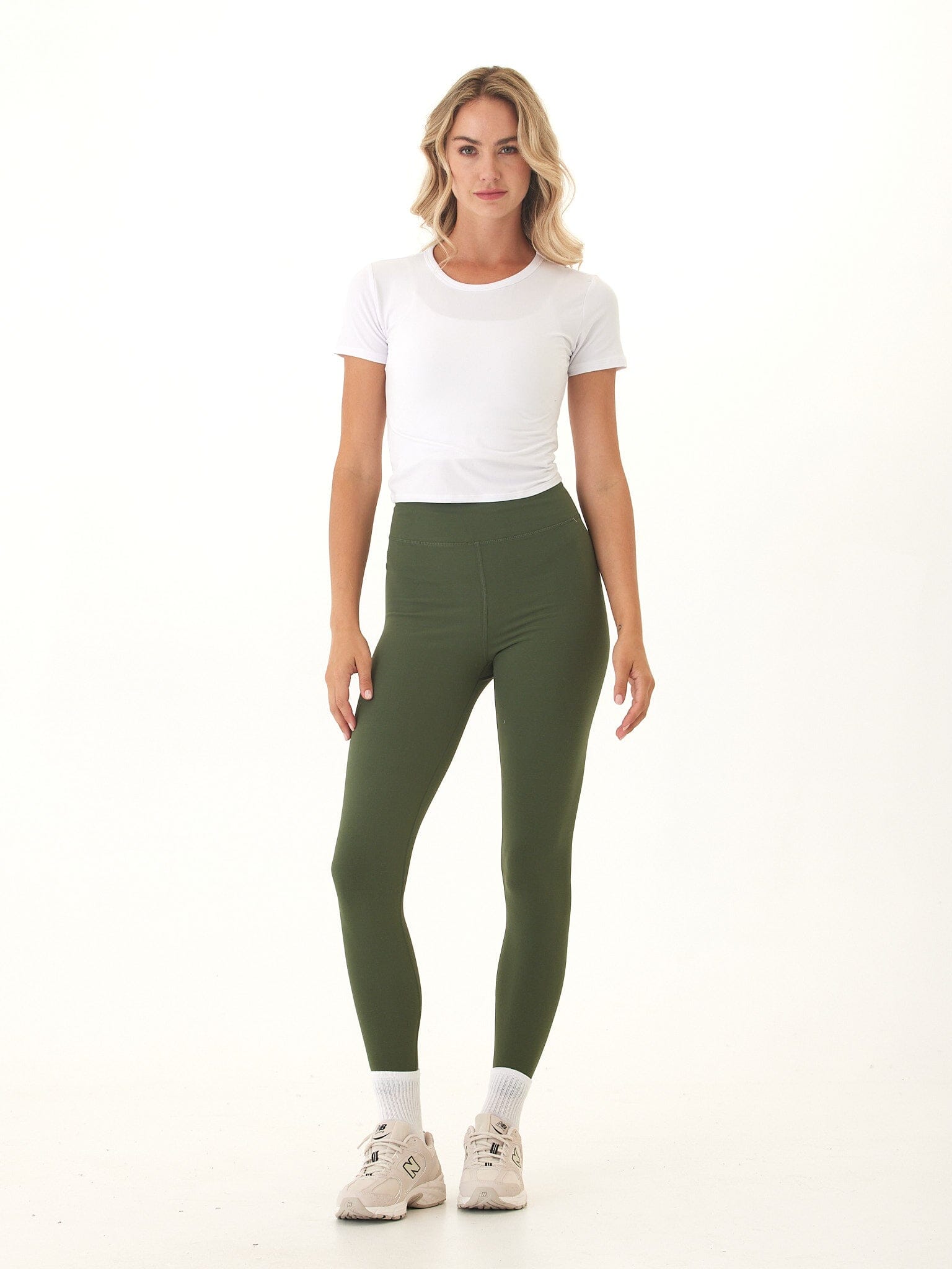Elena High Rise 7/8 Legging in Olive Green - Fitted Ankle Length