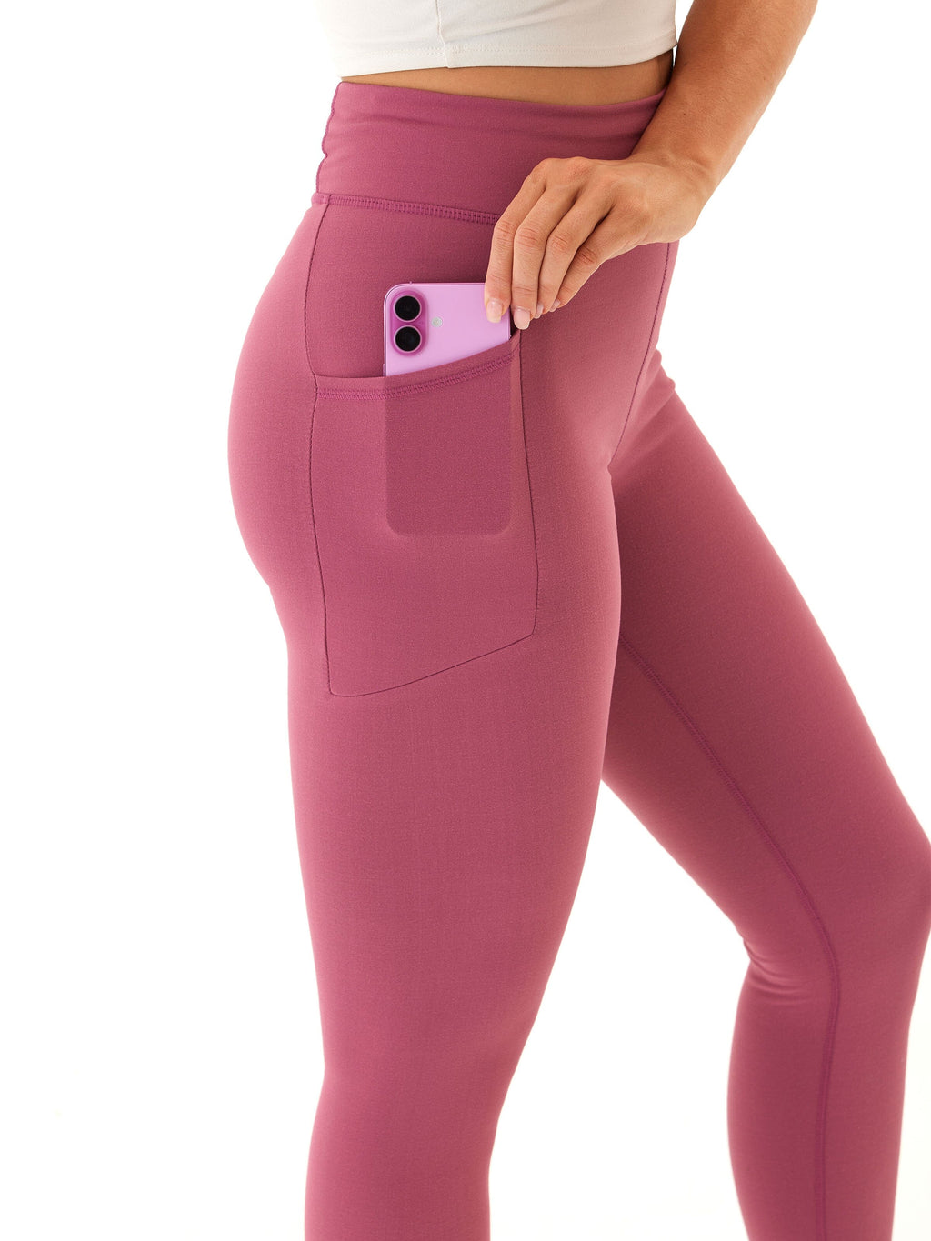 Elena High Rise Pocket 7/8 Legging - Mauve Dusty-Rose Ankle Yoga