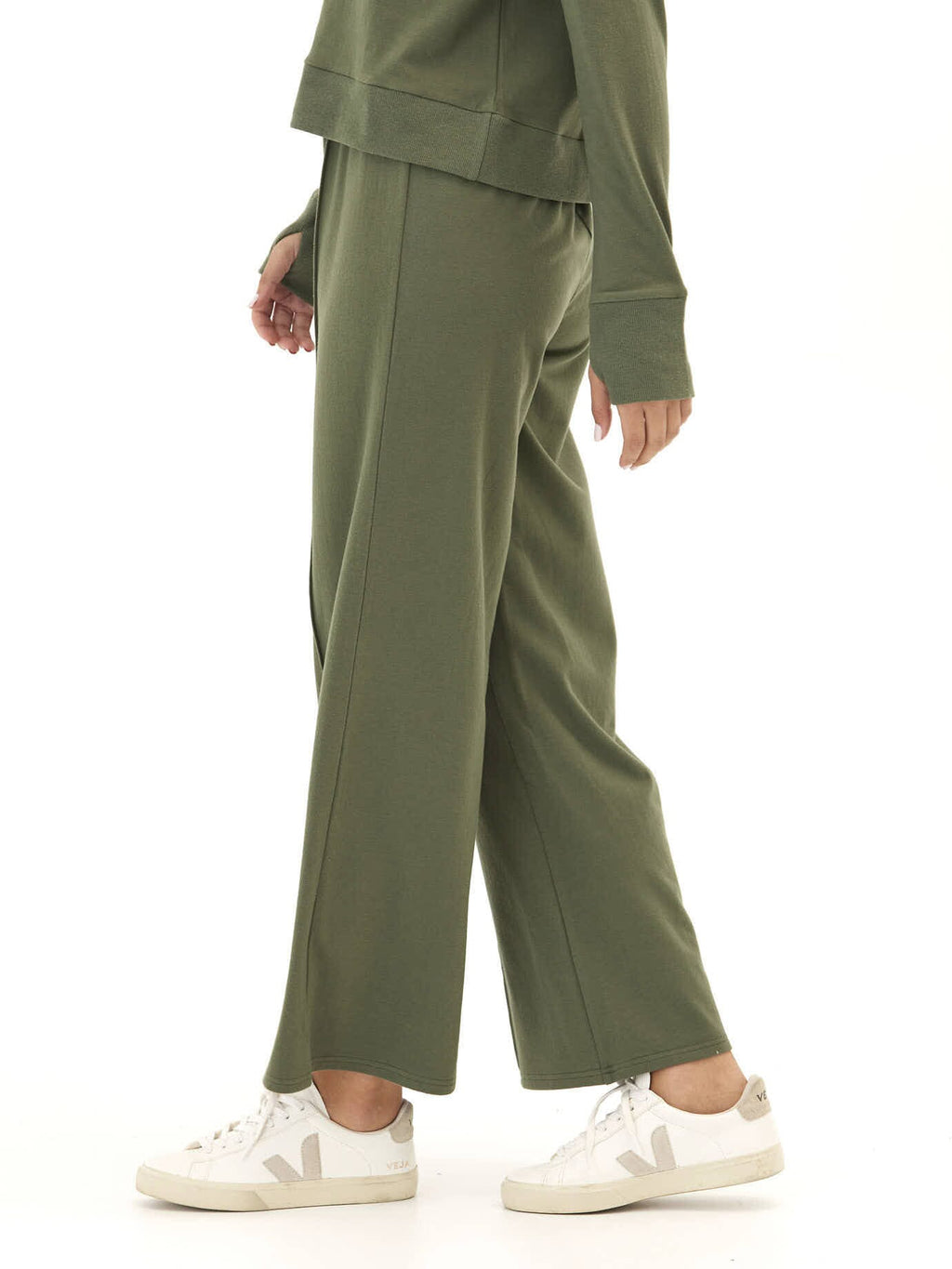 Cozy Fleece Rib Mix Wide Leg Pant with Elastic Waistband