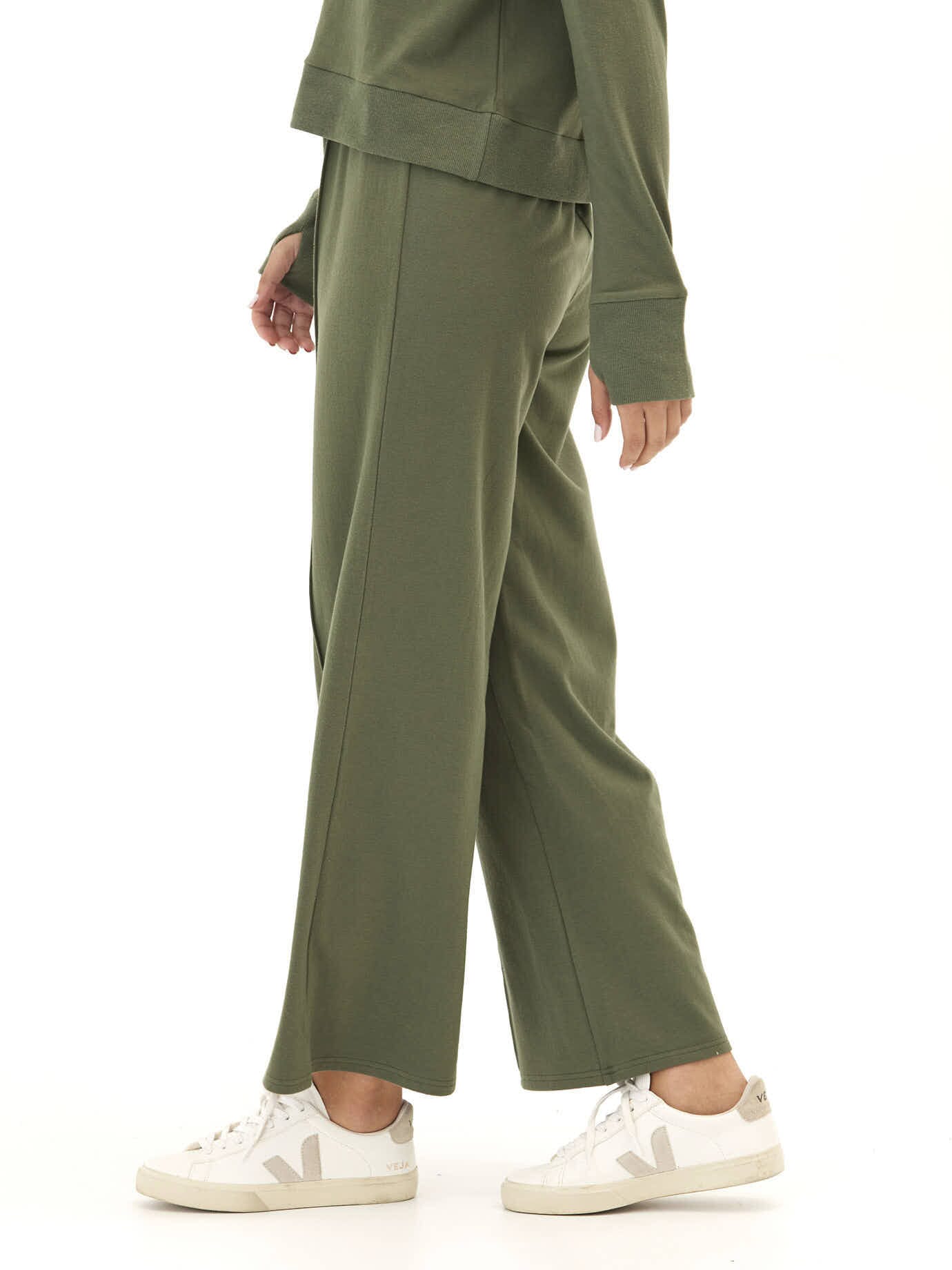 Cozy Fleece Rib Mix Wide Leg Pant with Elastic Waistband