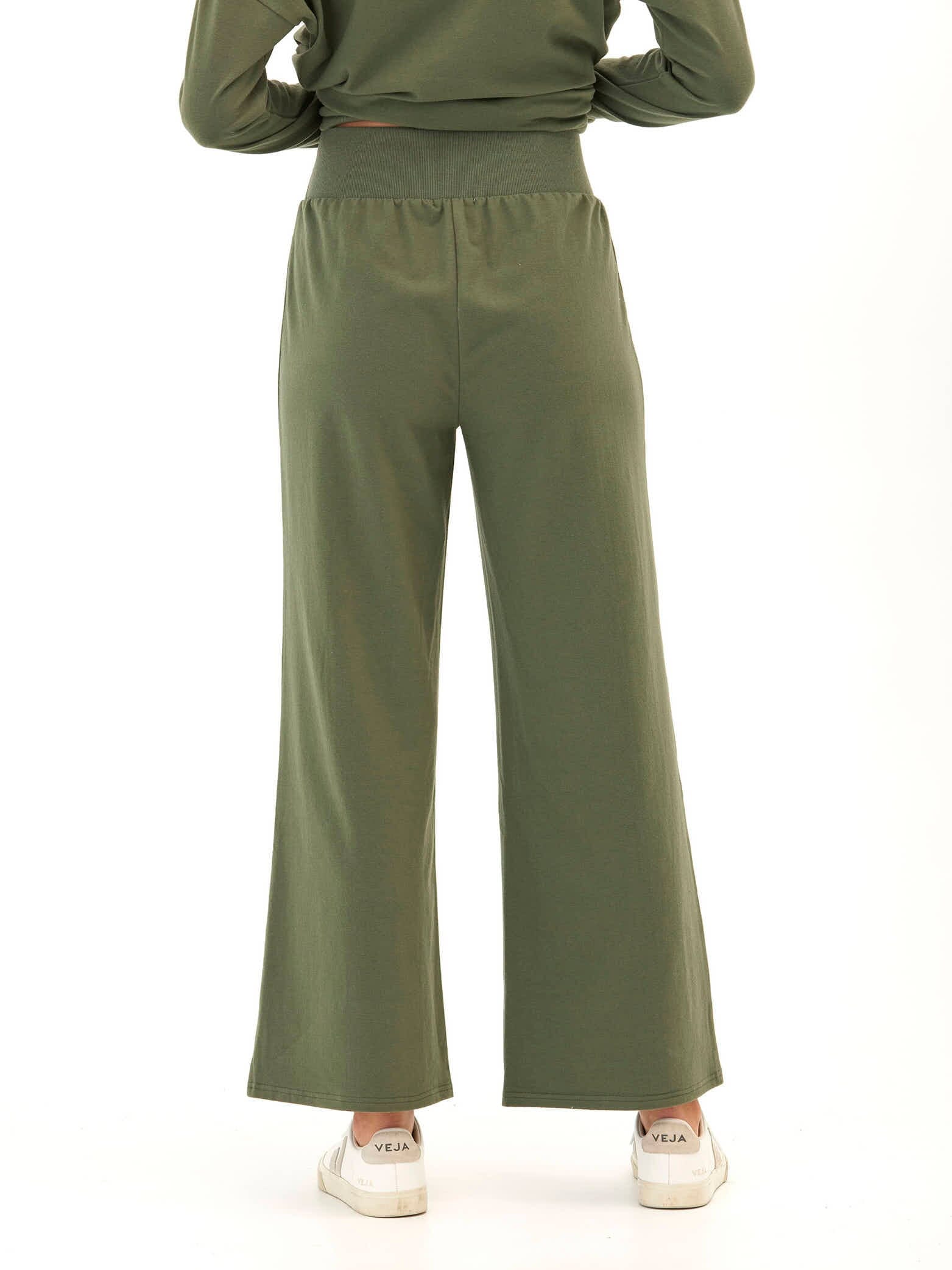 Cozy Fleece Rib Mix Wide Leg Pant with Elastic Waistband