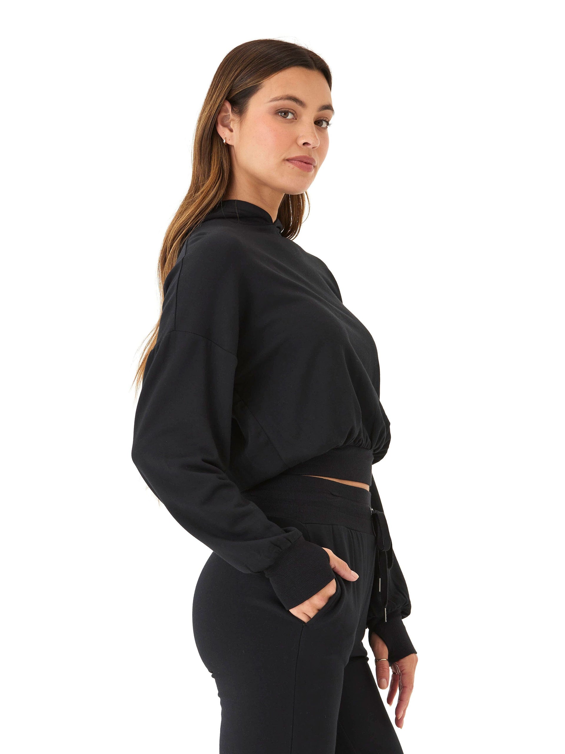 Wenda Feather Fleece Pullover Hoodie with Thumbholes and Elastic Hem