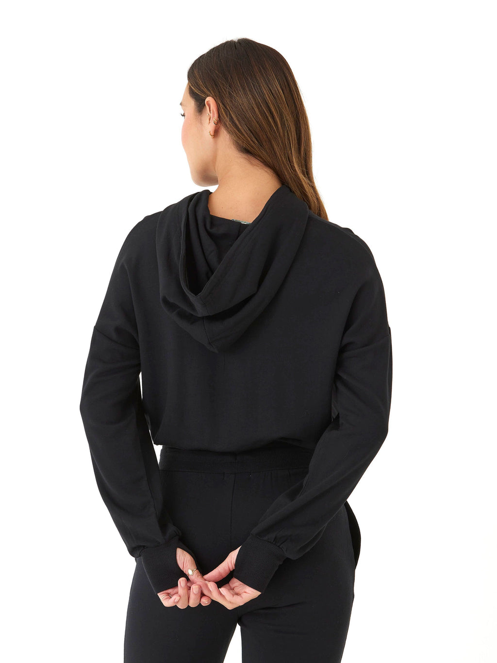 Wenda Feather Fleece Pullover Hoodie with Thumbholes and Elastic Hem