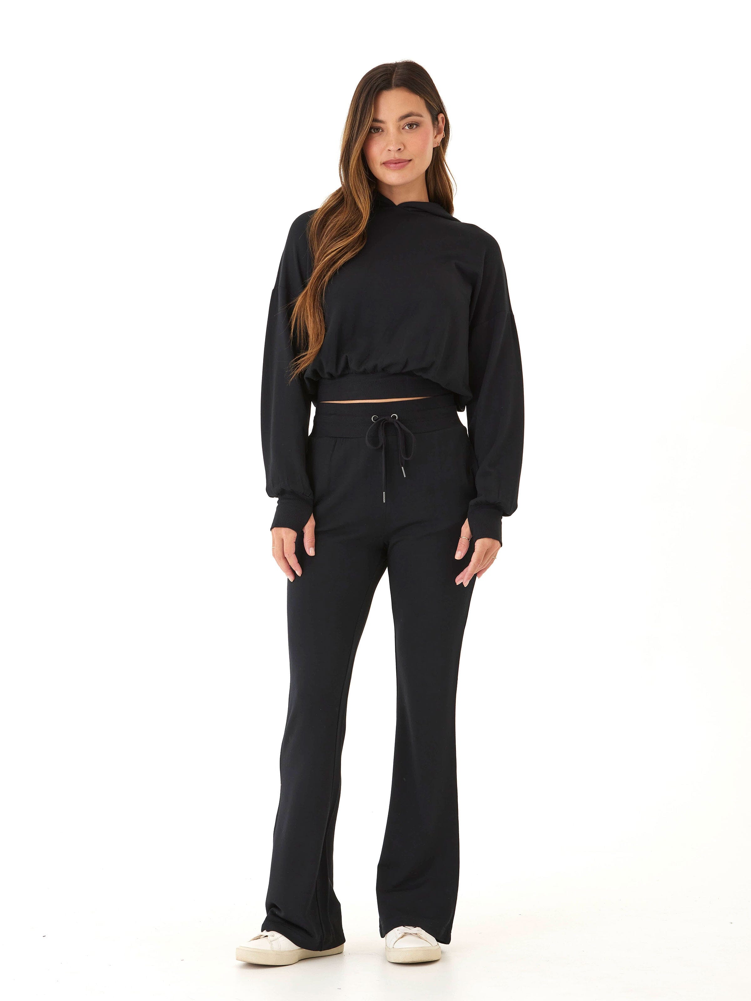 Wenda Feather Fleece Pullover Hoodie with Thumbholes and Elastic Hem