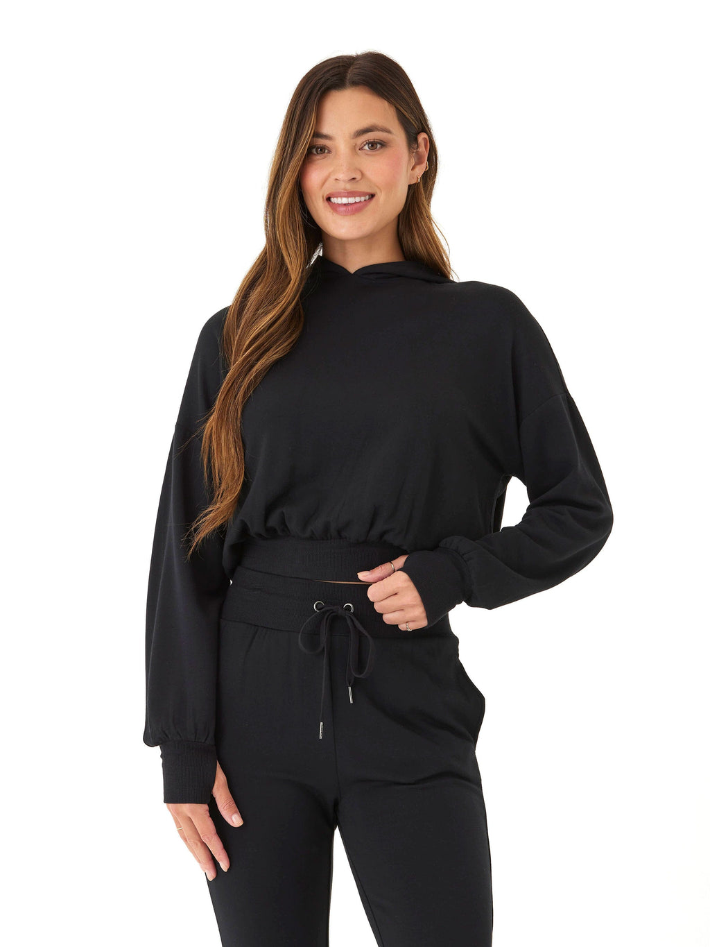 Wenda Feather Fleece Pullover Hoodie with Thumbholes and Elastic Hem