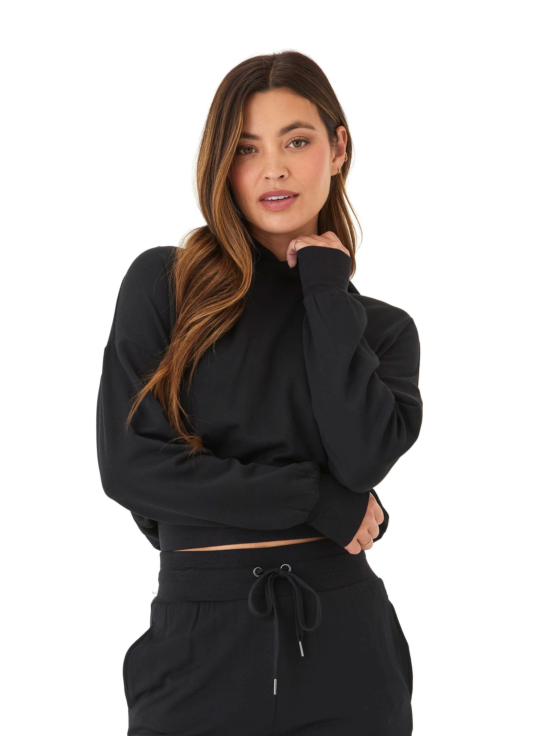 Wenda Feather Fleece Pullover Hoodie in buttery soft fabric with thumbholes and elastic waistband