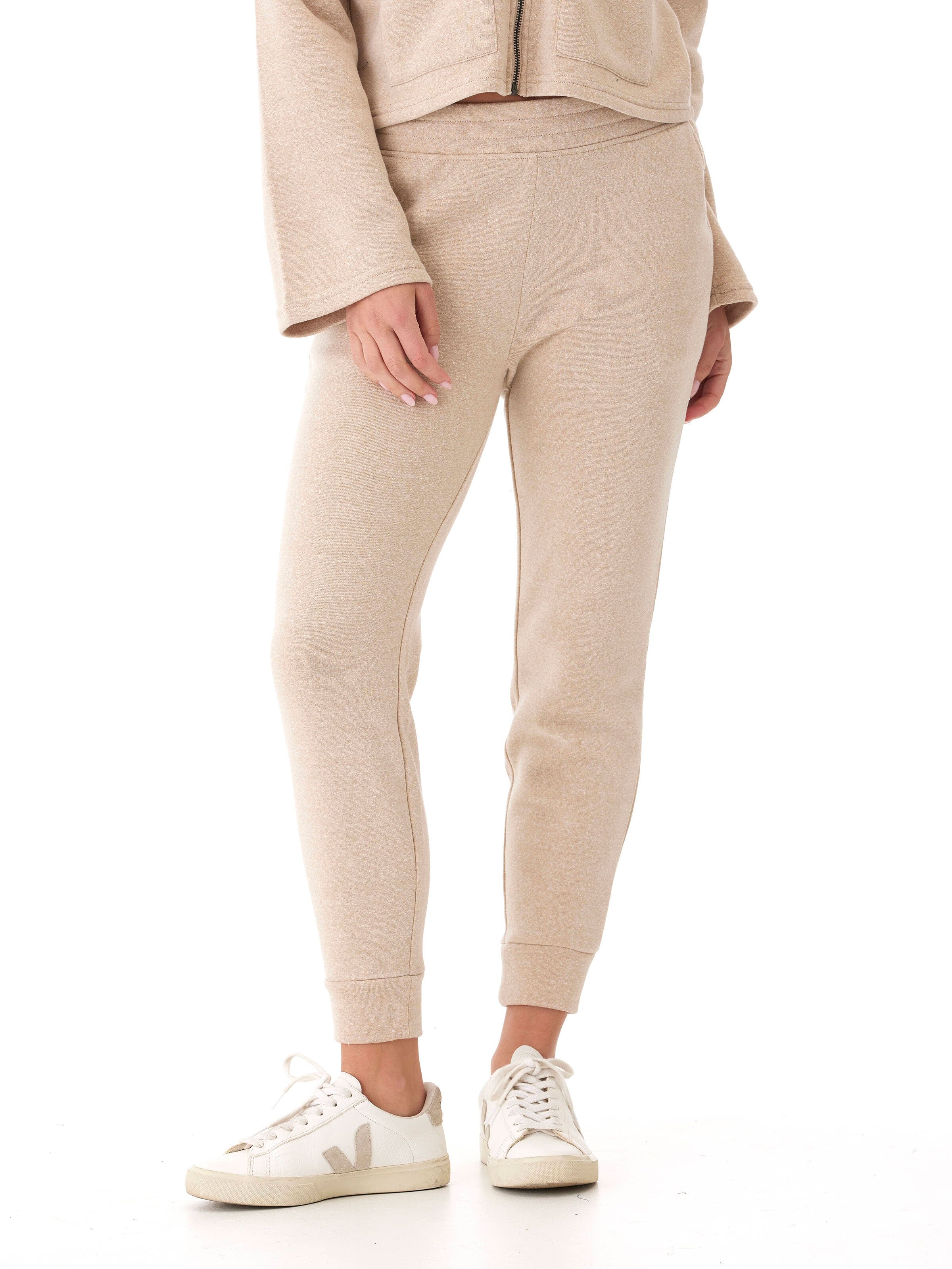 Close-up view of the Rowena Triblend Fleece Jogger featuring an elastic waistband and soft-touch fabric.